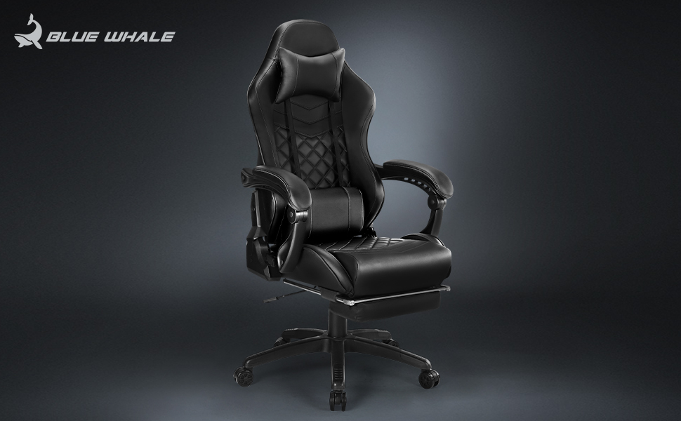 Blue Whale gaming chair with footrest 