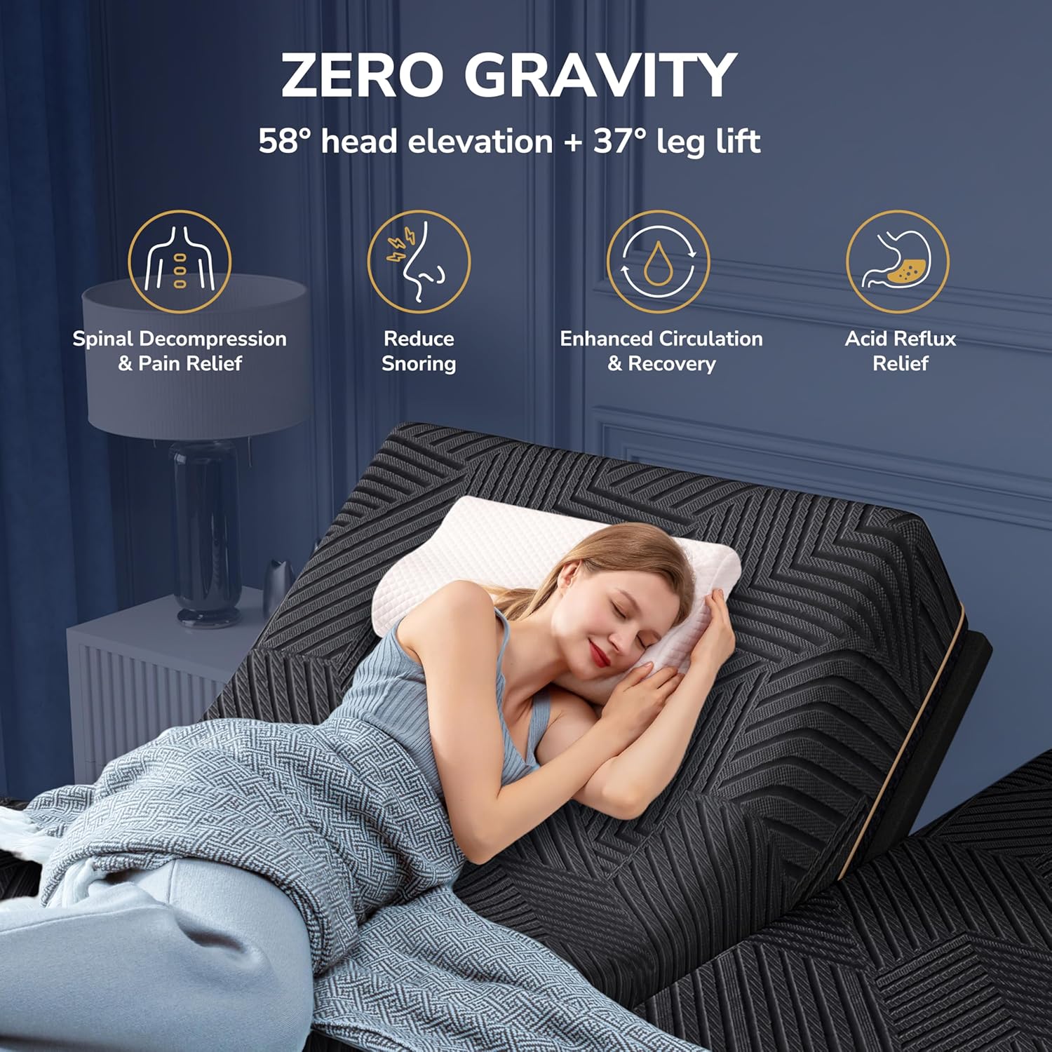 EGOHOME Twin XL Adjustable Bed Frame and 14 Inch Cooling Memory Foam Mattress, Wireless Remote Head and Foot Incline,12 inch Legs, Zero Gravity 38