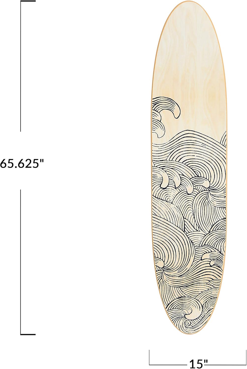 Creative Co-Op Coastal Decorative Surfboard Wall Décor, Wave Design Overlaid On Natural Wood, Hangs Vertical or Horizontal