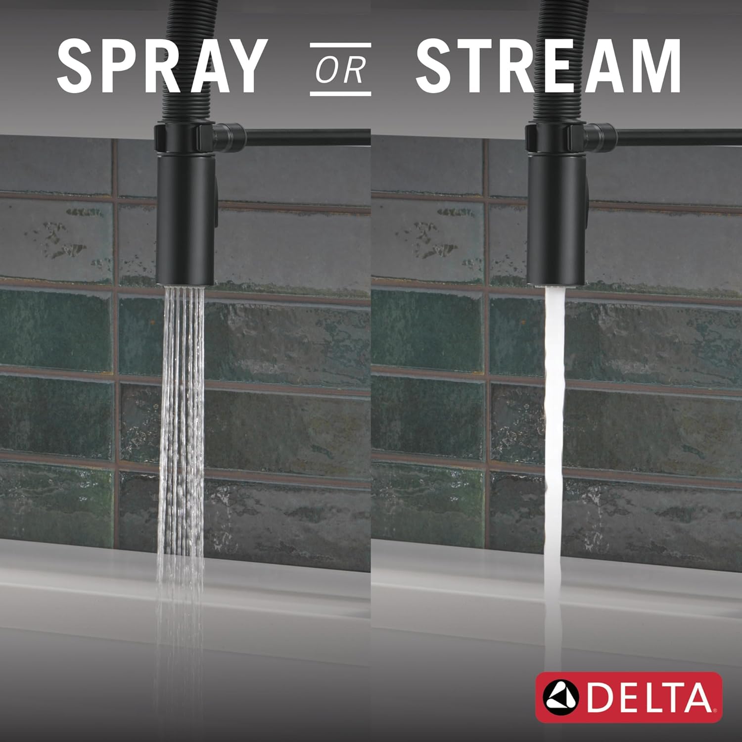 Delta Trinsic Pro Style Commercial Kitchen Faucet with Pull Down Sprayer, Single Hole Matte Black Kitchen Sink Faucet, Single Handle, Matte Black 9659-BL-DST