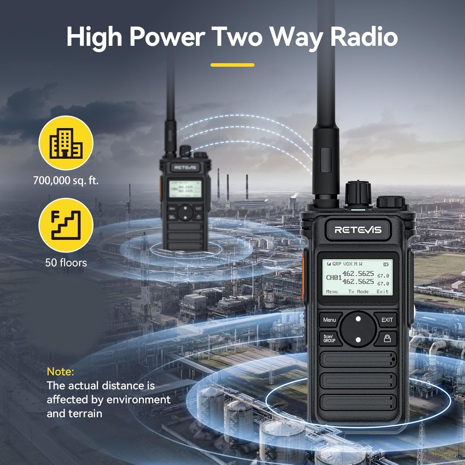 Retevis RT86S (2nd Gen RT86) Walkie Talkie Long Range,Professional 2 Way Radio with Mic,Heavy Duty,Group Call,NOAA,LCD Screen,Type-C,Two Way Radios for Adults Logistics Construction Industrial(4 Pack)