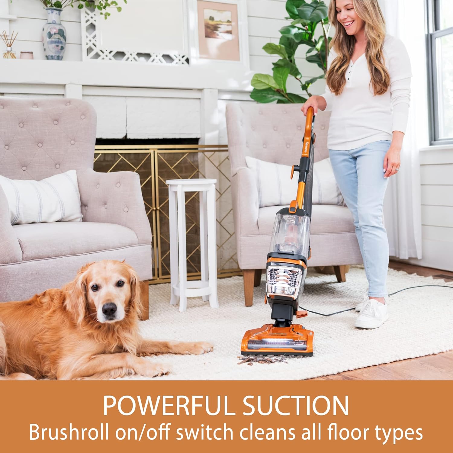 Kenmore DU4080 Featherlite Lift-Up Bagless Upright Vacuum 2-Motor Power Suction Lightweight Carpet Cleaner with HEPA Filter, 2 Cleaning Tools for Pet Hair, Hard Floor, Orange
