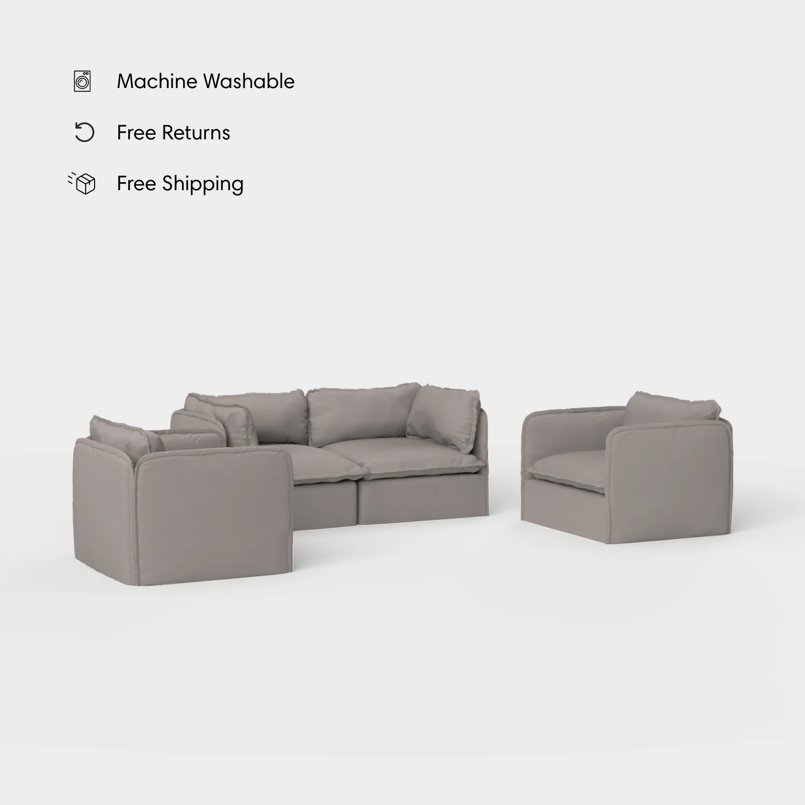 Modular Outdoor Washable 2-Seater Sofa + Armchair Set | Nano Slubweave in Haze Gray