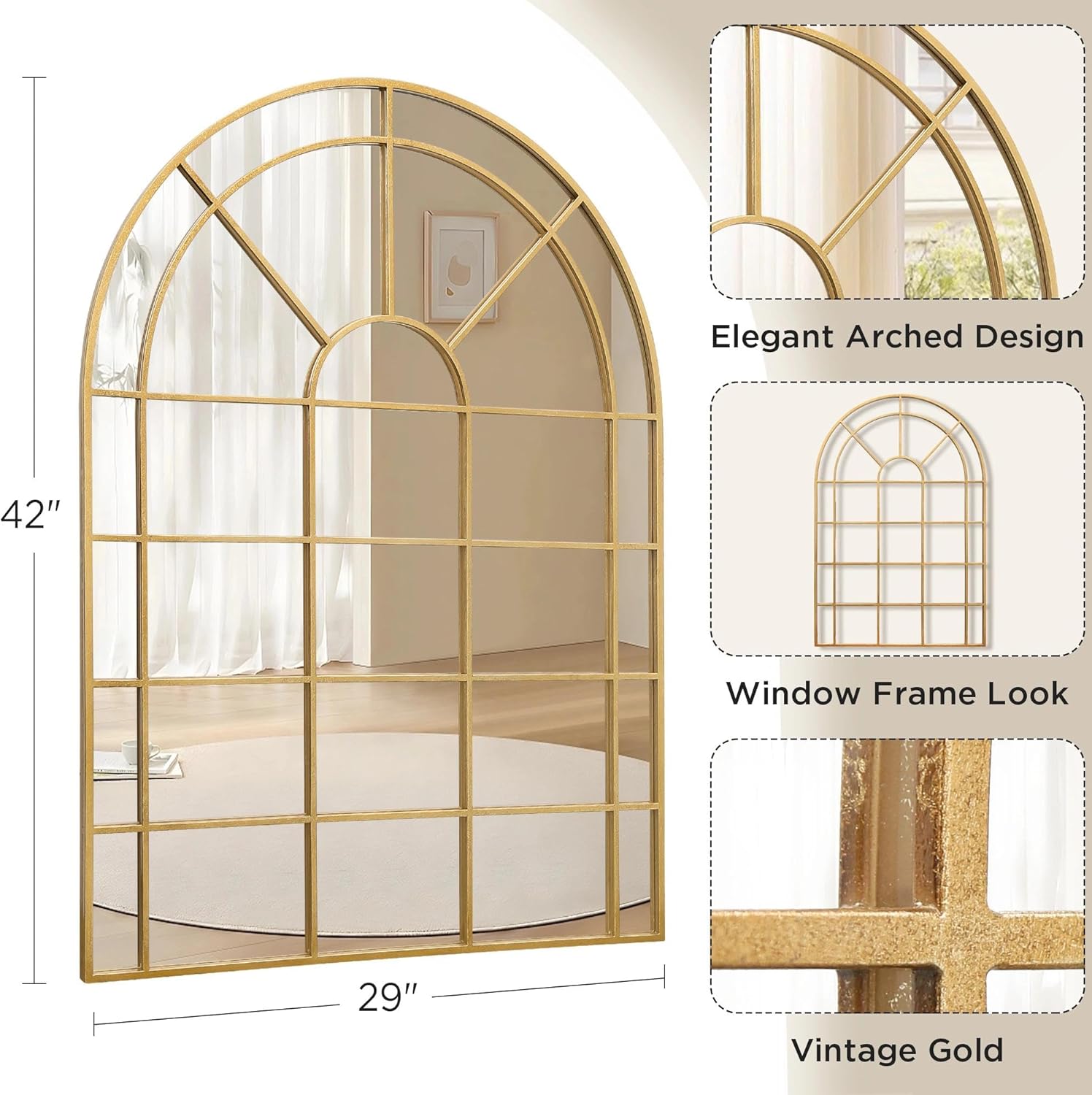 Besdomus Large Gold Arched Mirror: 29