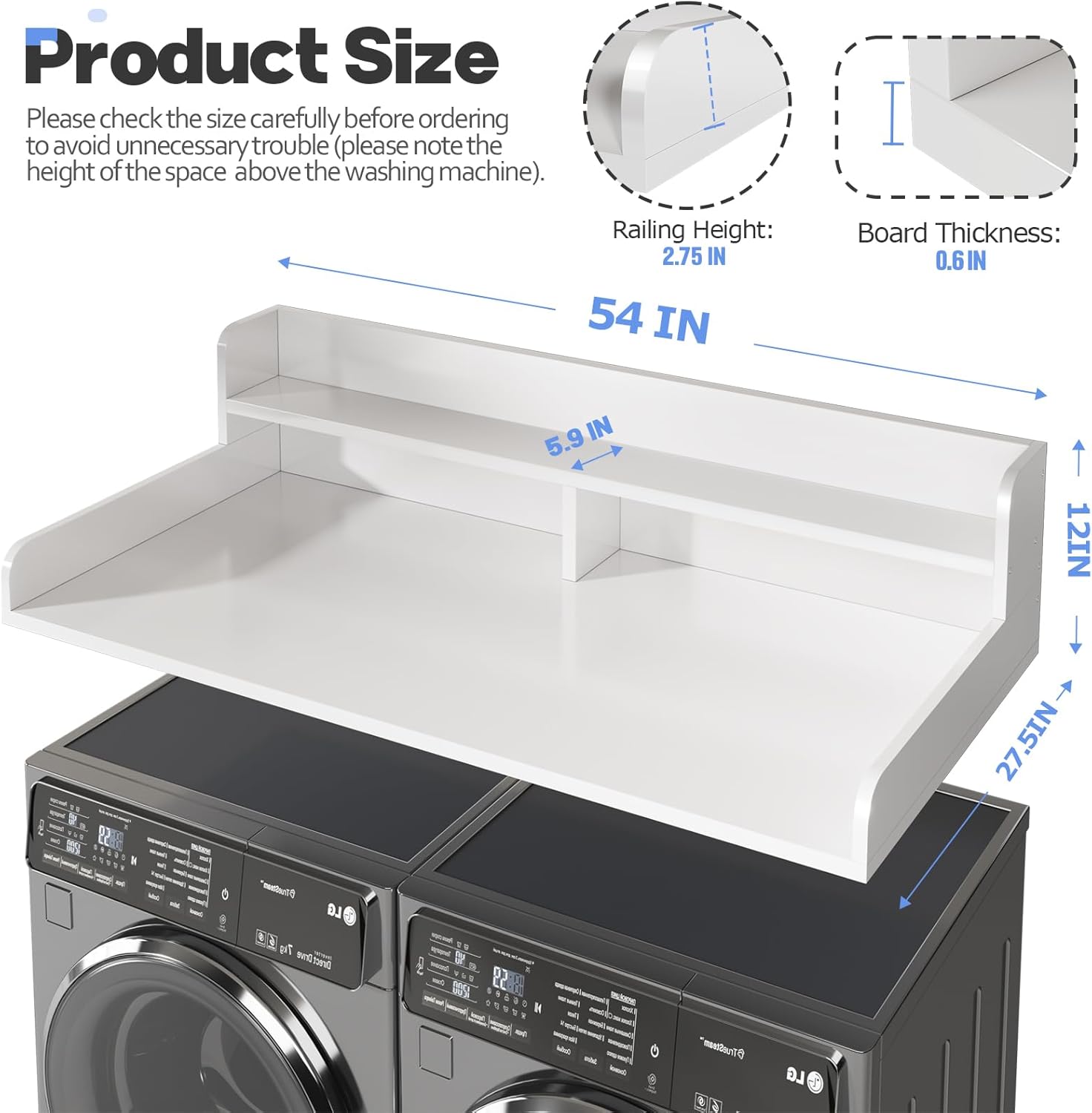 2-Tier Washer and Dryer Countertop with 2.75