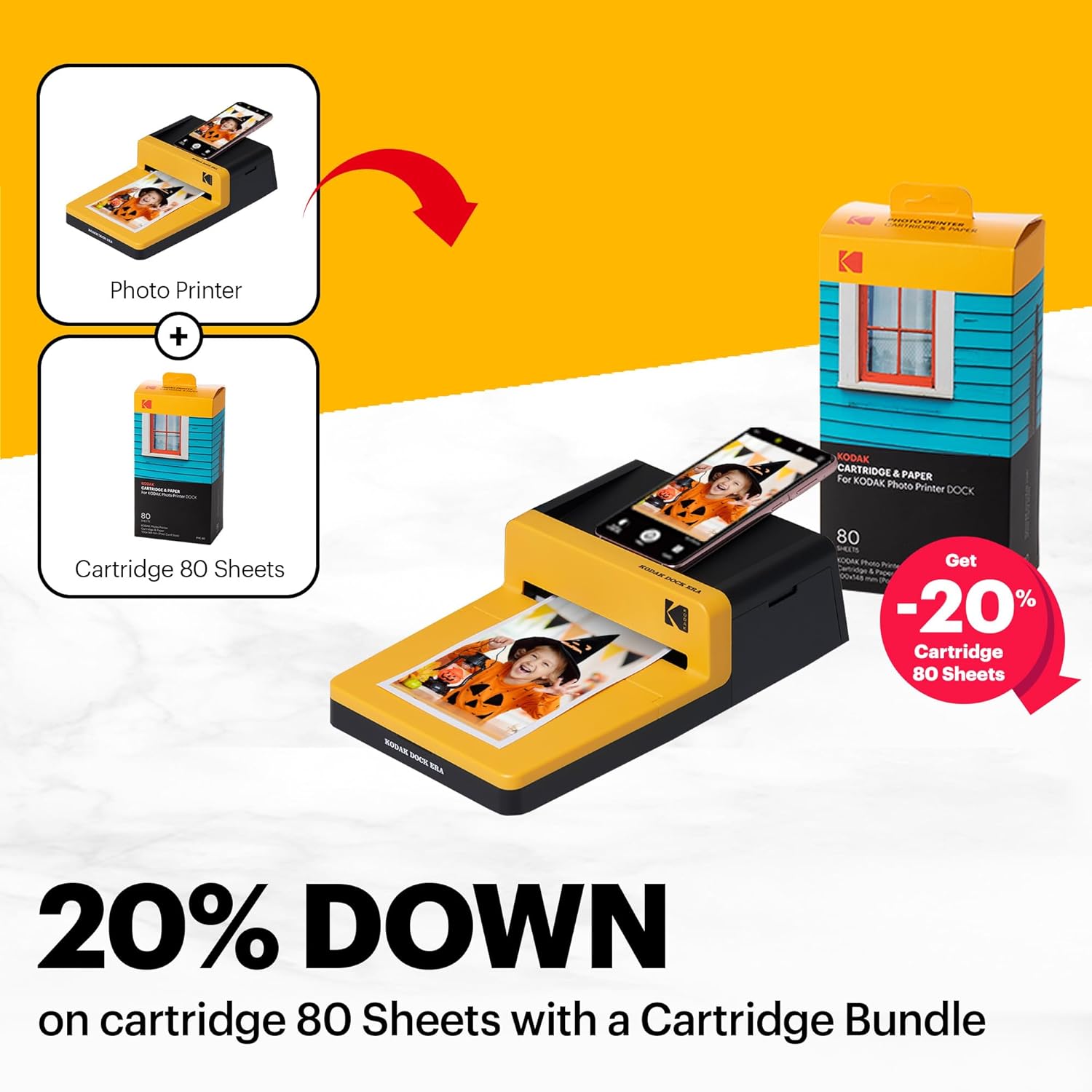 KODAK Dock Era 4x6'' Desktop Photo Printer, 10 Sheets, Docking & Bluetooth Smartphone Printer for iPhone & Android, Instant Color Prints, 4PASS Dye Sublimation