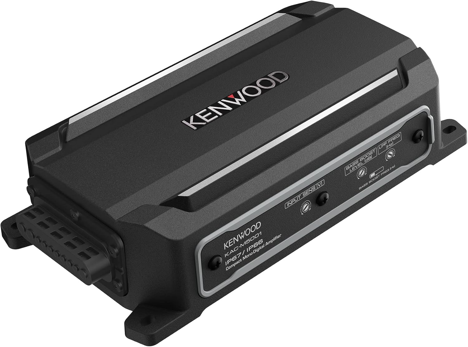 KENWOOD KAC-M5001 Compact Car/Marine Monoblock Class D Amplifier, 600W, IP67/IP66 Waterproof & Dustproof Subwoofer Amp, Speaker Level Input, Signal Sensing Turn-On, Wired Level Control