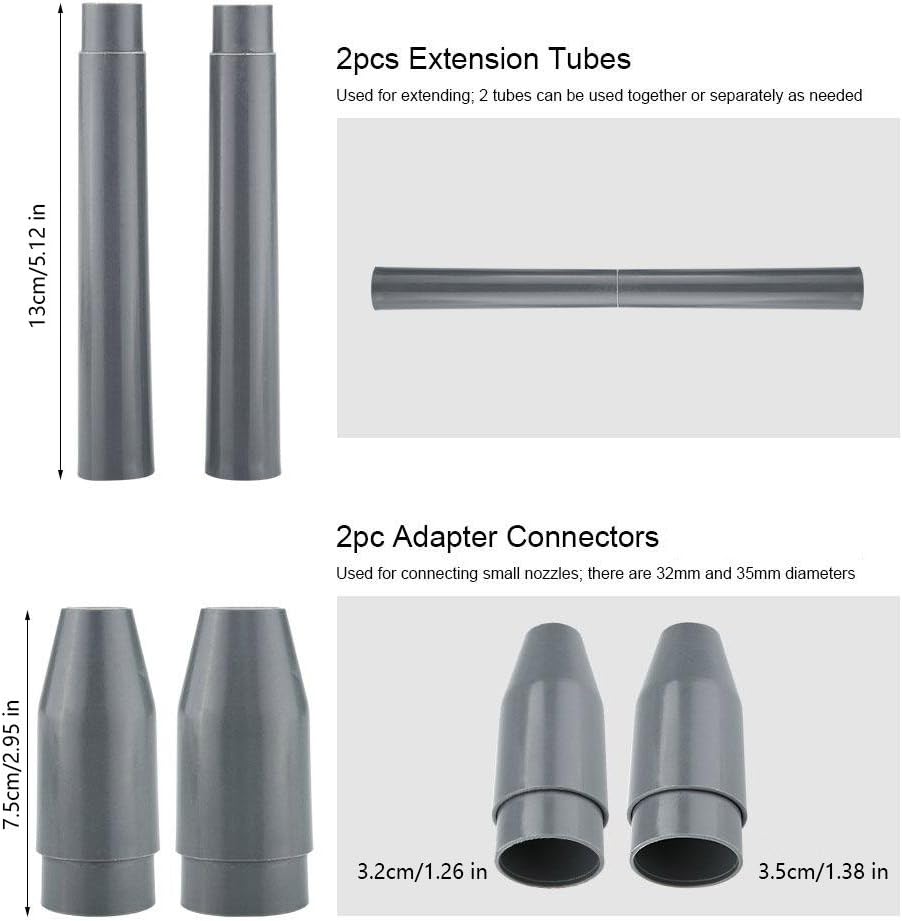 9pcs Vacuum Cleaner Attachment Accessories Nozzles Brushes Tubes Connectors Fit most vacuum cleaners with 32mm and 35mm inner diameter, Nine attachments for different purposes