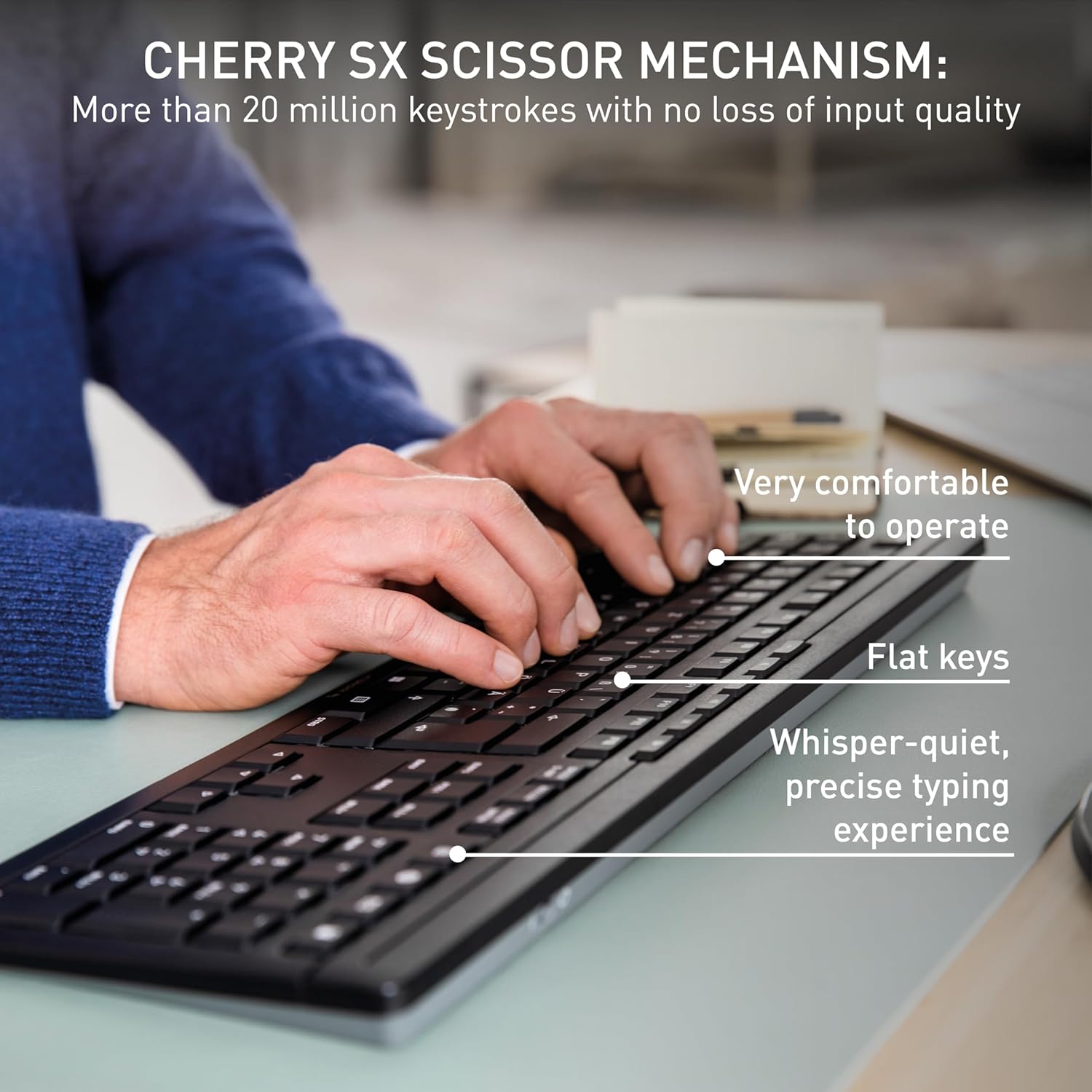 Cherry Stream Desktop Comfort, Wireless Keyboard and Mouse Combo, 2.4 GHz Connection, Whisper-Quiet Keys, Ergonomic Right-Handed Mouse, Battery-Powered, Black