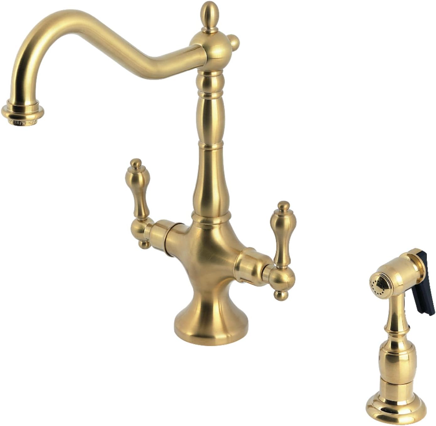Kingston Brass KS1777ALBS Heritage 2-Handle Kitchen Faucet with Brass Sprayer, Brushed Brass