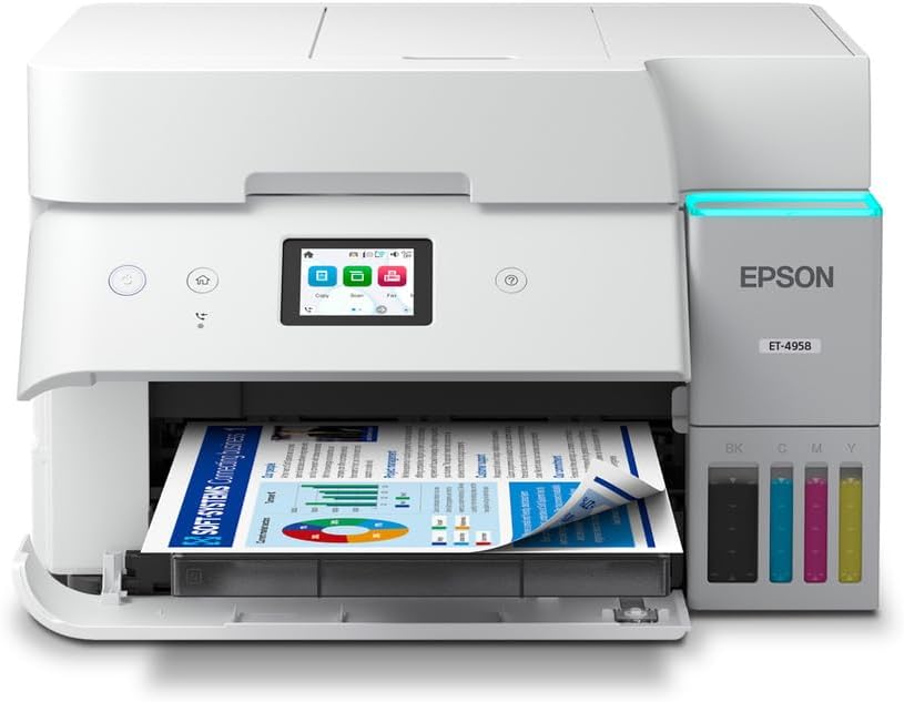 Epson EcoTank ET-4958 Wireless All-in-One Color Supertank Printer, Refillable Tanks, 2.4