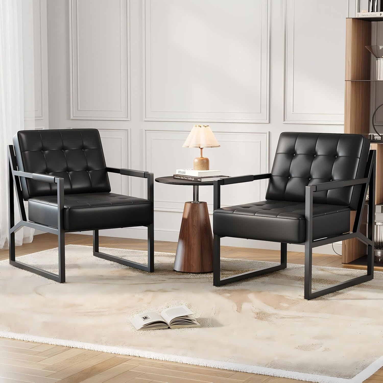 Garvee Accent Chair Set of 2, PU Leather Armchair with Metal Legs, Mid Century, Comfortable and Stylish for Living Room, Bedroom, Reception and Office, Durable Upholstery, Sleek Design
