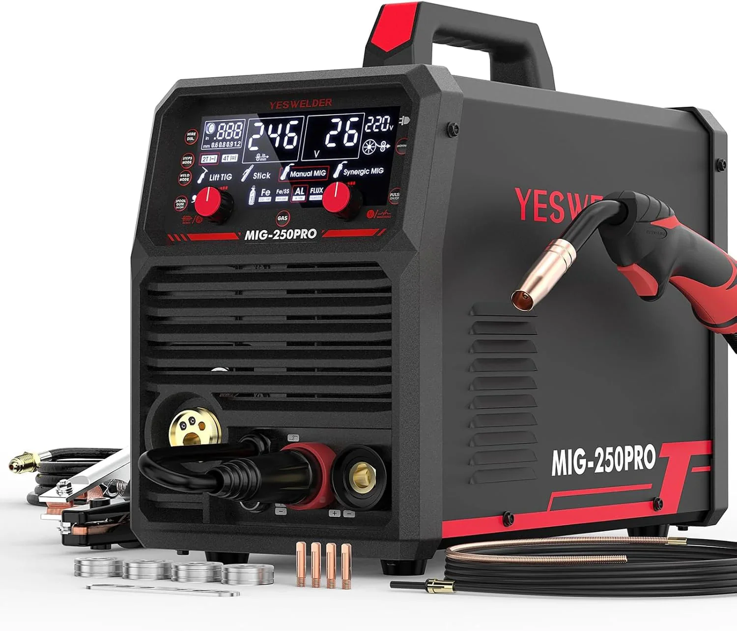 YESWELDER 135Amp MIG Welder,110V Flux Core Welder Flux Core MIG/Lift TIG/Stick 3-in-1 Large LED Digital Display Welding Machine IGBT Inverter Welder FLUX-135PRO