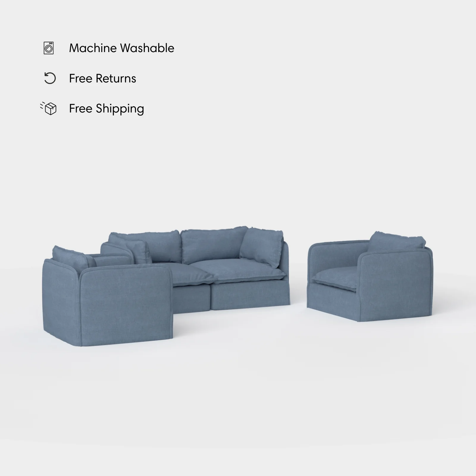 Modular Outdoor Washable 2-Seater Sofa + Armchair Set | Classic Canvas in Ocean
