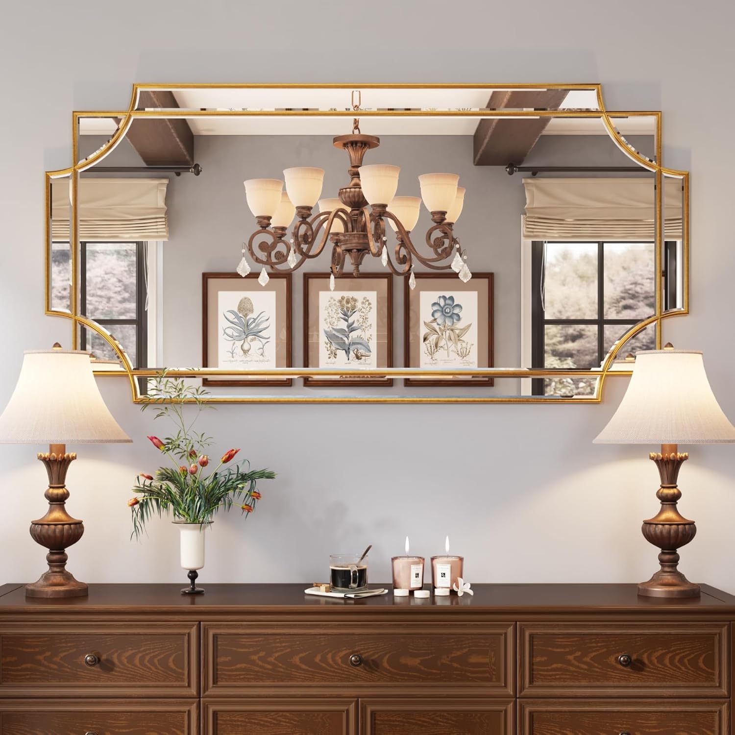 Kelly Miller Gold Traditional Mirror for Wall, Art Decorative Beveled Full Length Mirror for Home Decor, Bathroom, Living Room, Bedroom, Kitchen, Farmhouse, Entryway, 24