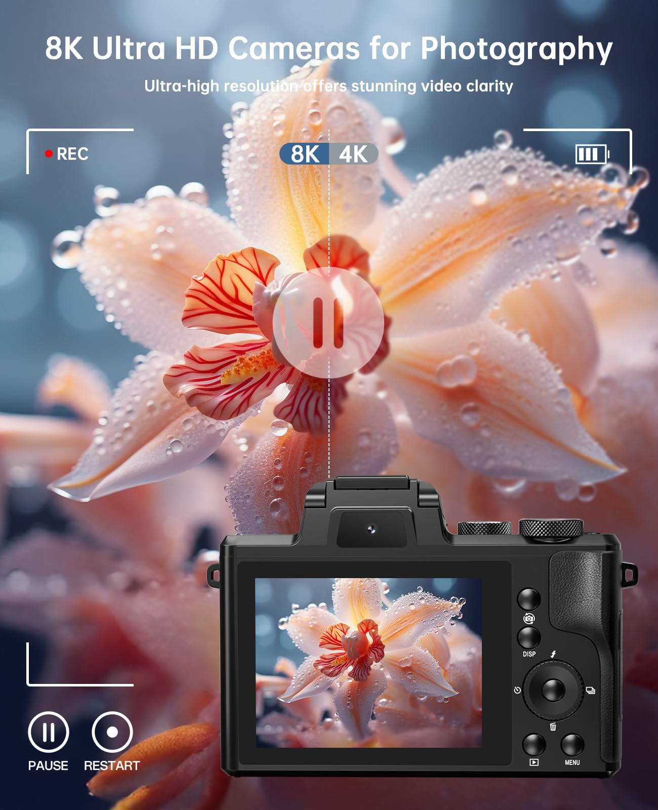 XNSIAKXA 8K Professional Digital Camera with 16X Zoom & WiFi