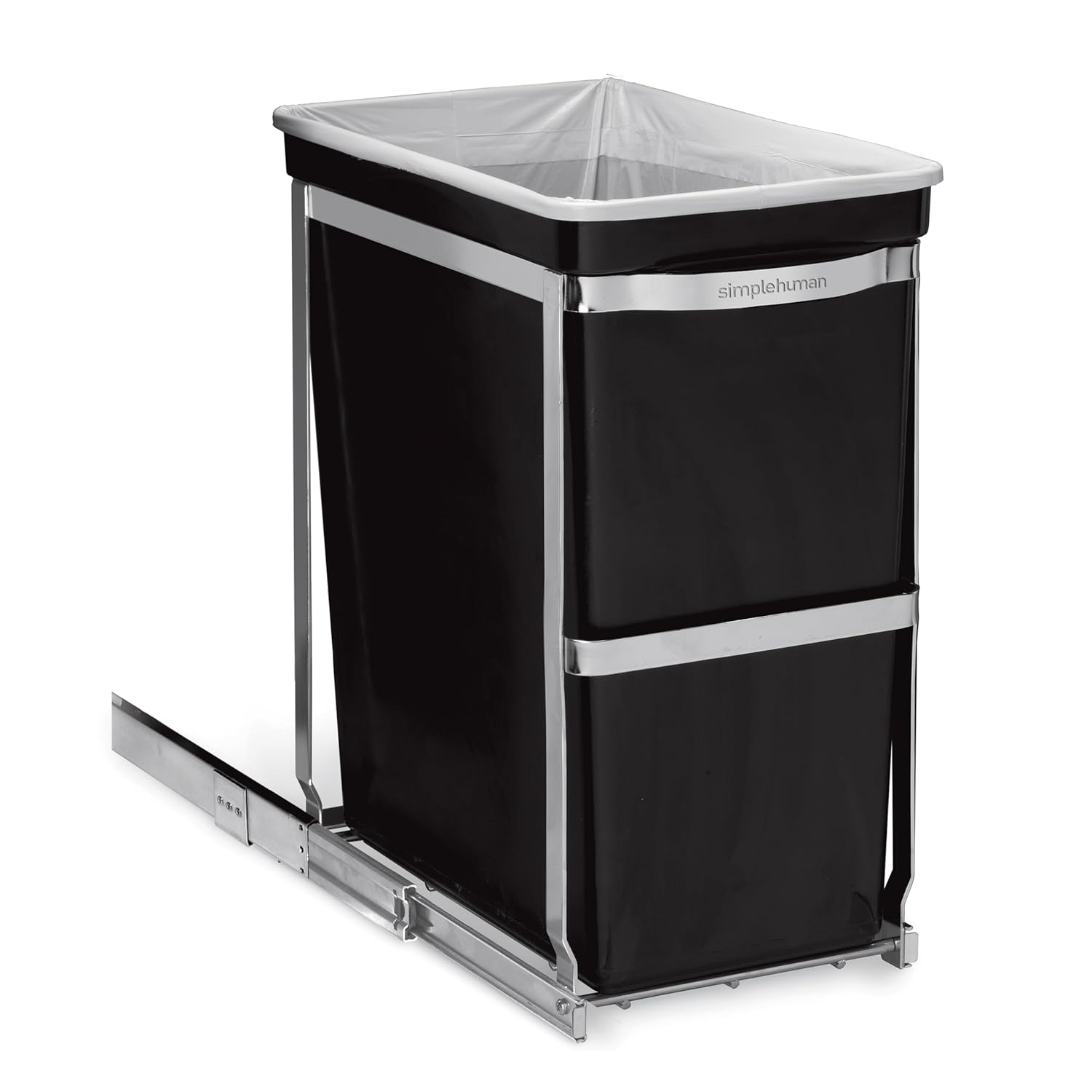 simplehuman Under Counter Pull-Out Can, 30L / 8 Gallon In-Cabinet Trash Can, Heavy-Duty Steel Frame, Commercial-Grade Ball-Bearing Tracks, Hides Trash Inside the Cabinet