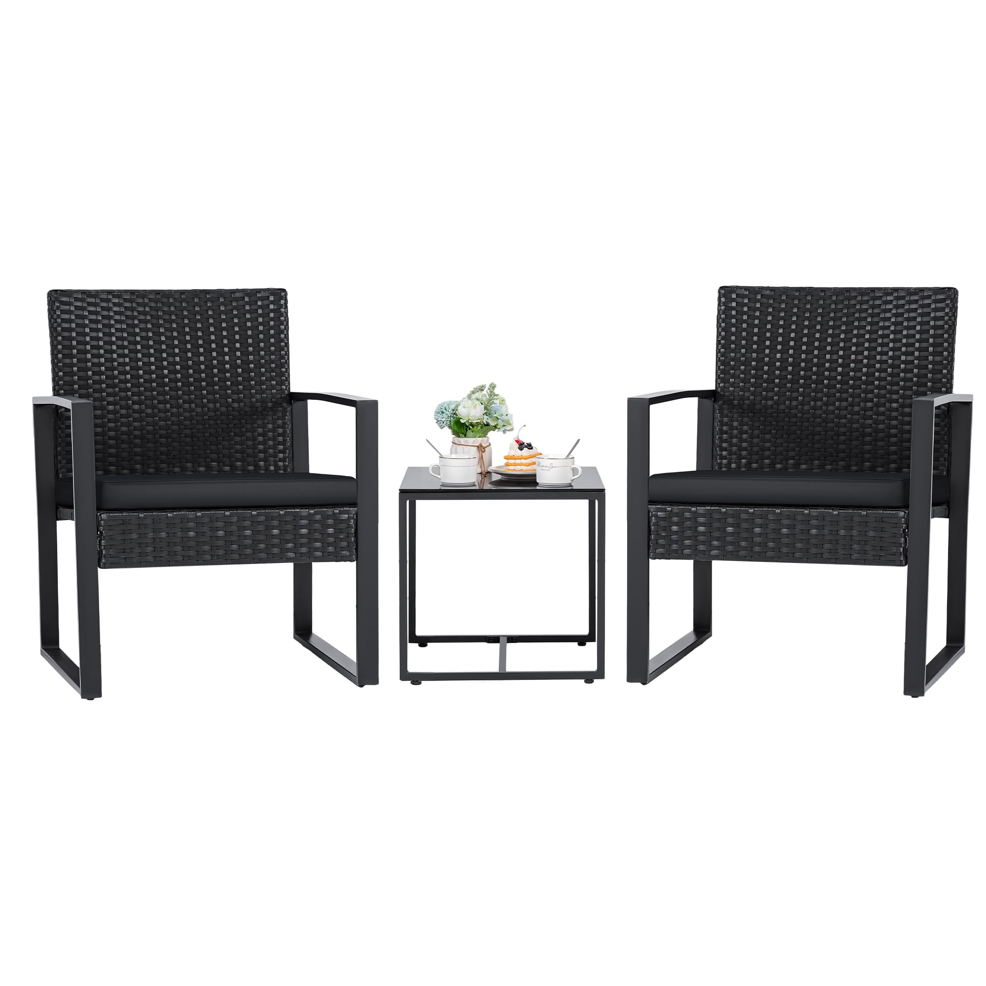 FLAMAKER 3 Pieces Outdoor Wicker Furniture Set with Coffee Table