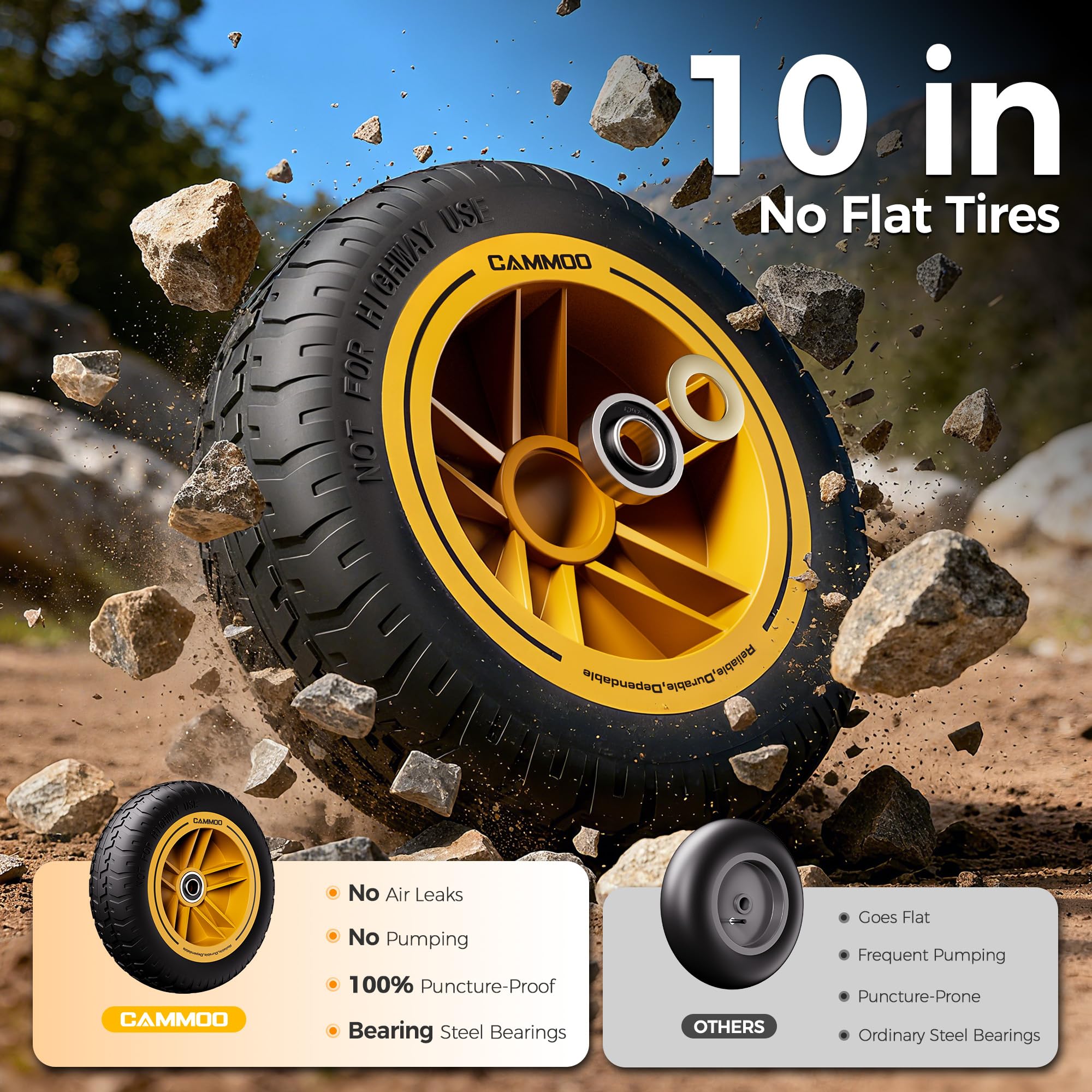 CAMMOO 10in No-Flat Tires Heavy-Duty Garden Dump Cart