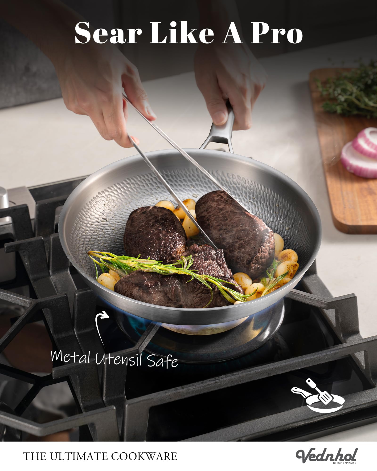 VEDNHOL Titanium Pan 12-Inch Hammered Pro Skillet with Lid
