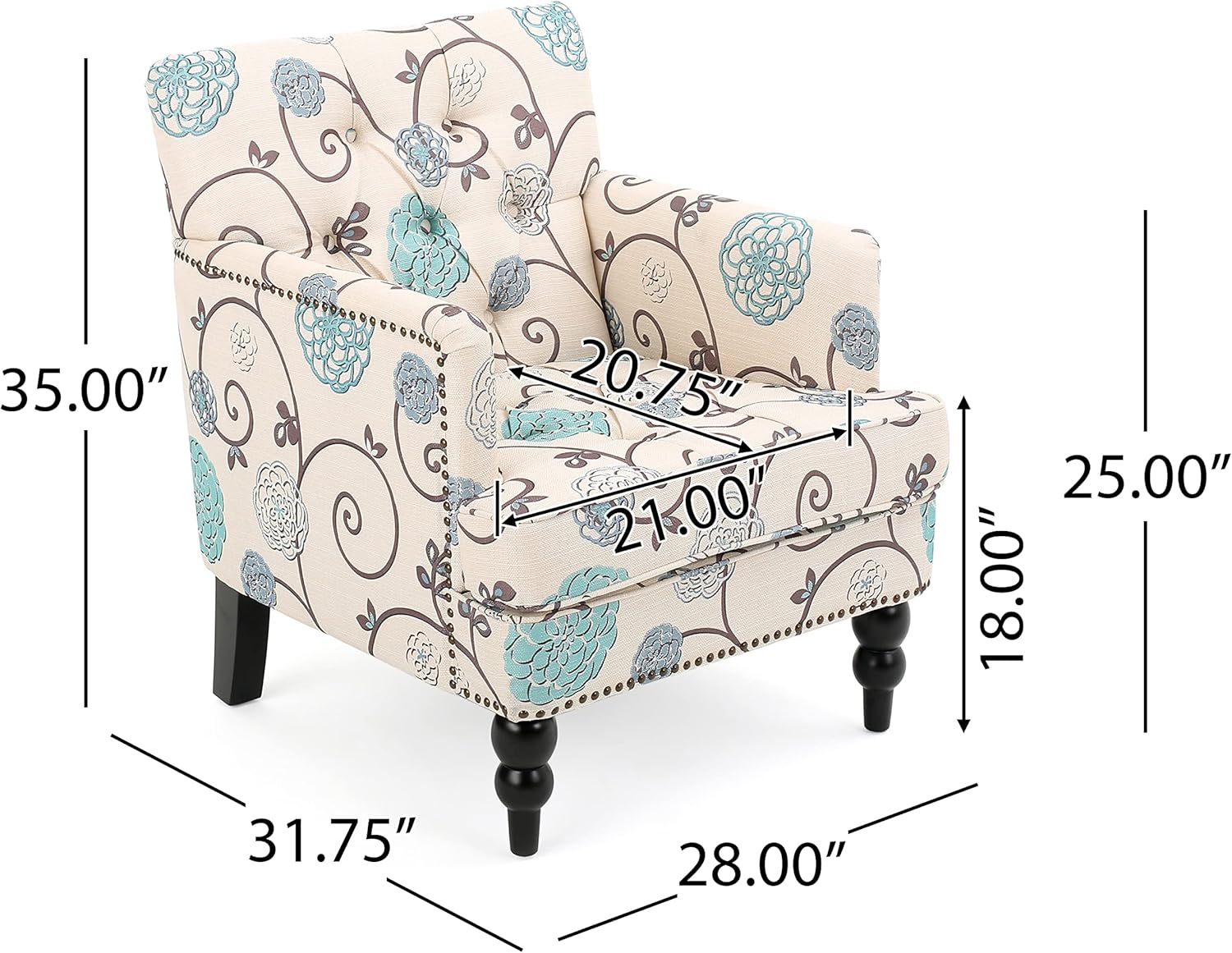 Christopher Knight Home Harrison Fabric Tufted Club Chair, White / Blue (29.5