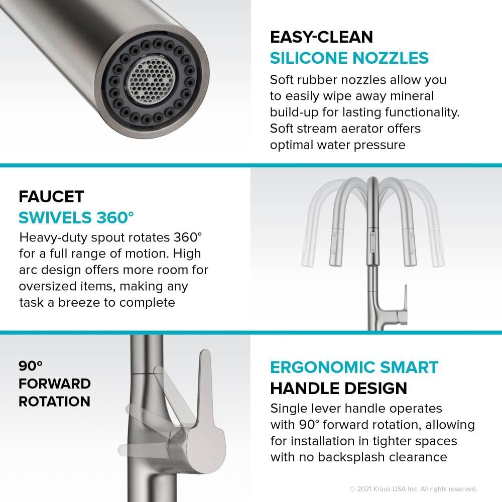 KRAUS Oletto Tall Modern Pull-Down Single Handle Kitchen Faucet in Spot Free Stainless Steel, KPF-3101SFS