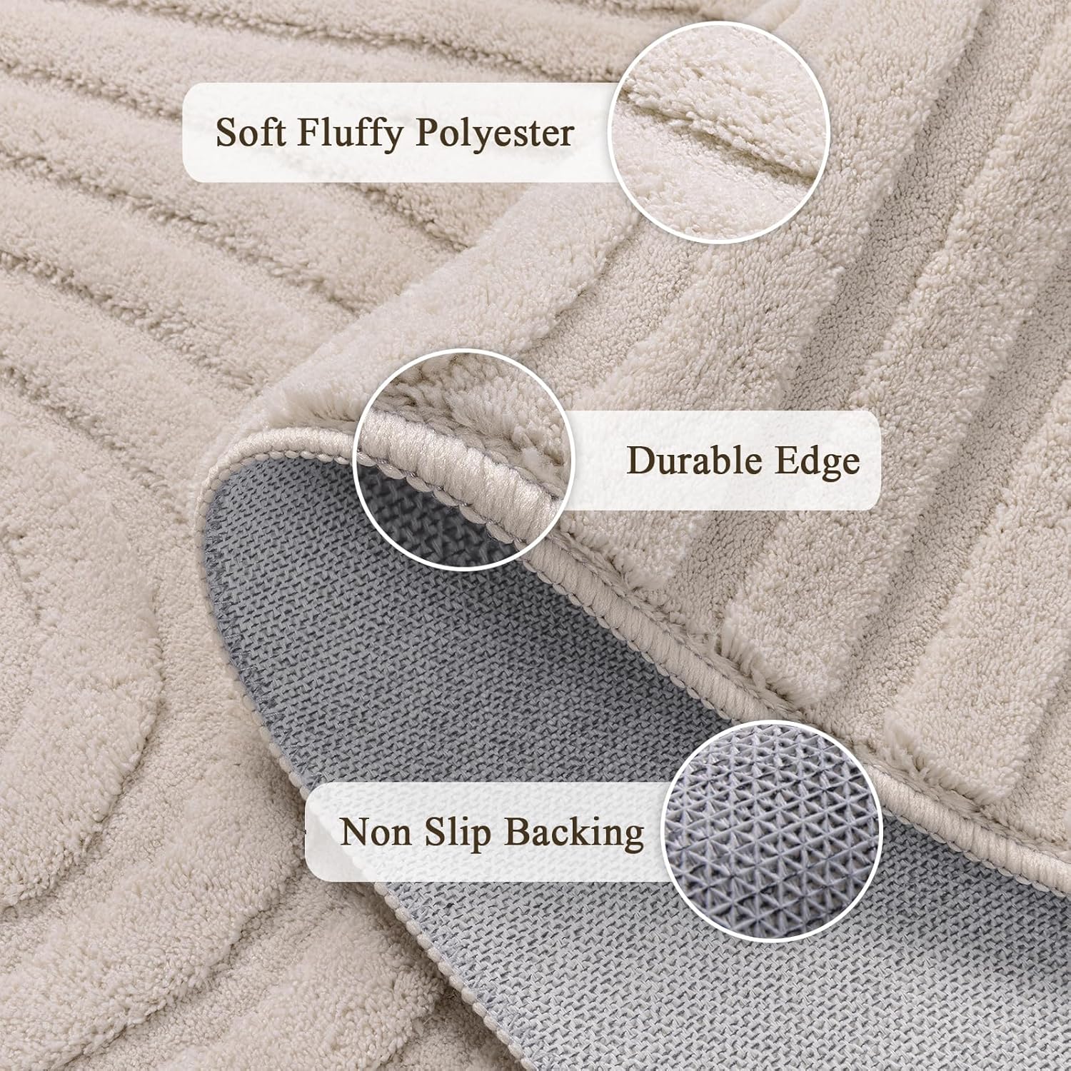 SHACOS Soft Cozy Fluffy Arch Pattern High Low Pile Area Rugs 9'x12' Large Non Slip Washable Modern Geometric Rug Scandinavian Minimalist Carpet for Living Room Bedroom Dining Room, Beige
