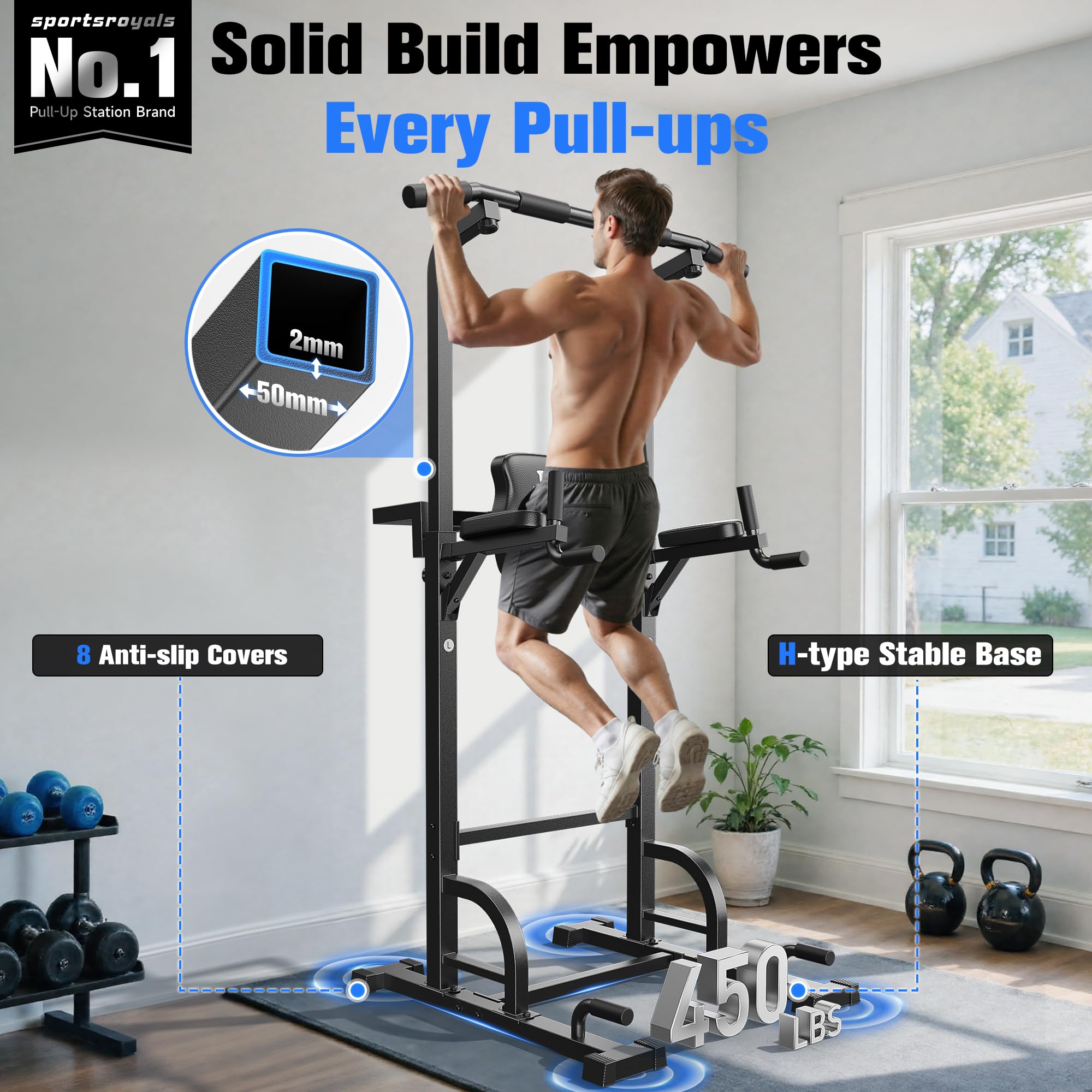 SPORTSROYALS Power Tower Pull Up Bar - 450LBS Dip Station