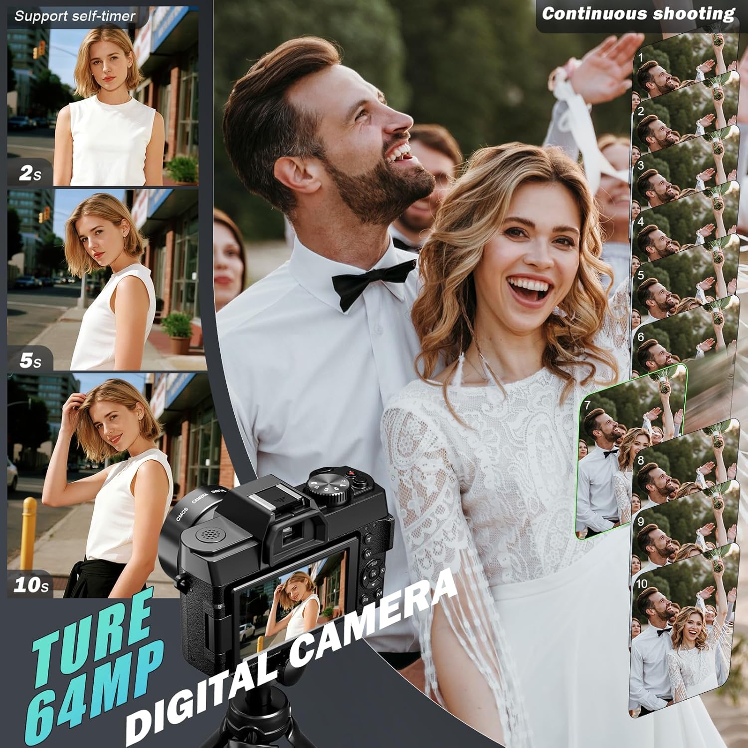 True 8K Digital Cameras for Photography 64MP - WiFi, Wide-Angle & Macro Lens, 16X Zoom Autofocus, 3