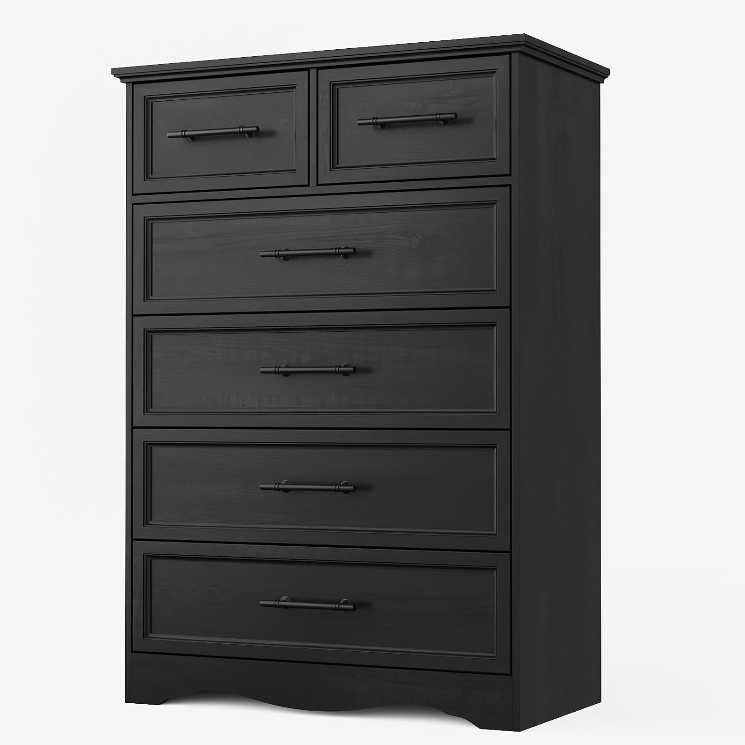 YANSNWO Black Farmhouse Dresser for Bedroom, Modern 6 Chest of Drawers, 44
