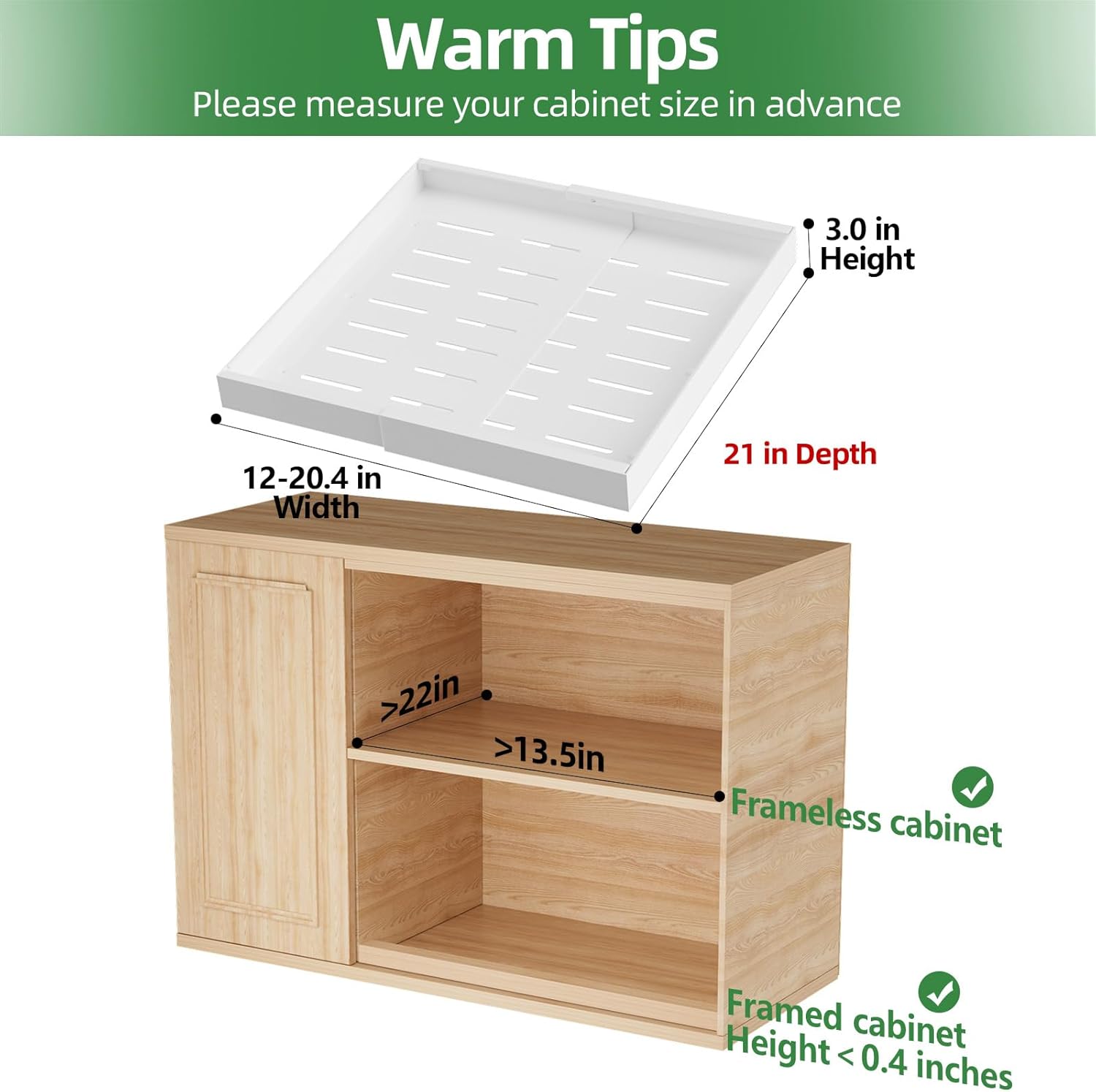 PAKETA 4 Pack Expandable Pull Out Cabinet Organizer, 21'' Deep Pull Out Drawers for Cabinets,Upgrade 3 Slide Rails Sliding Drawer for Kitchen Cabinet Organizer with Adhesive Nano Film (White)