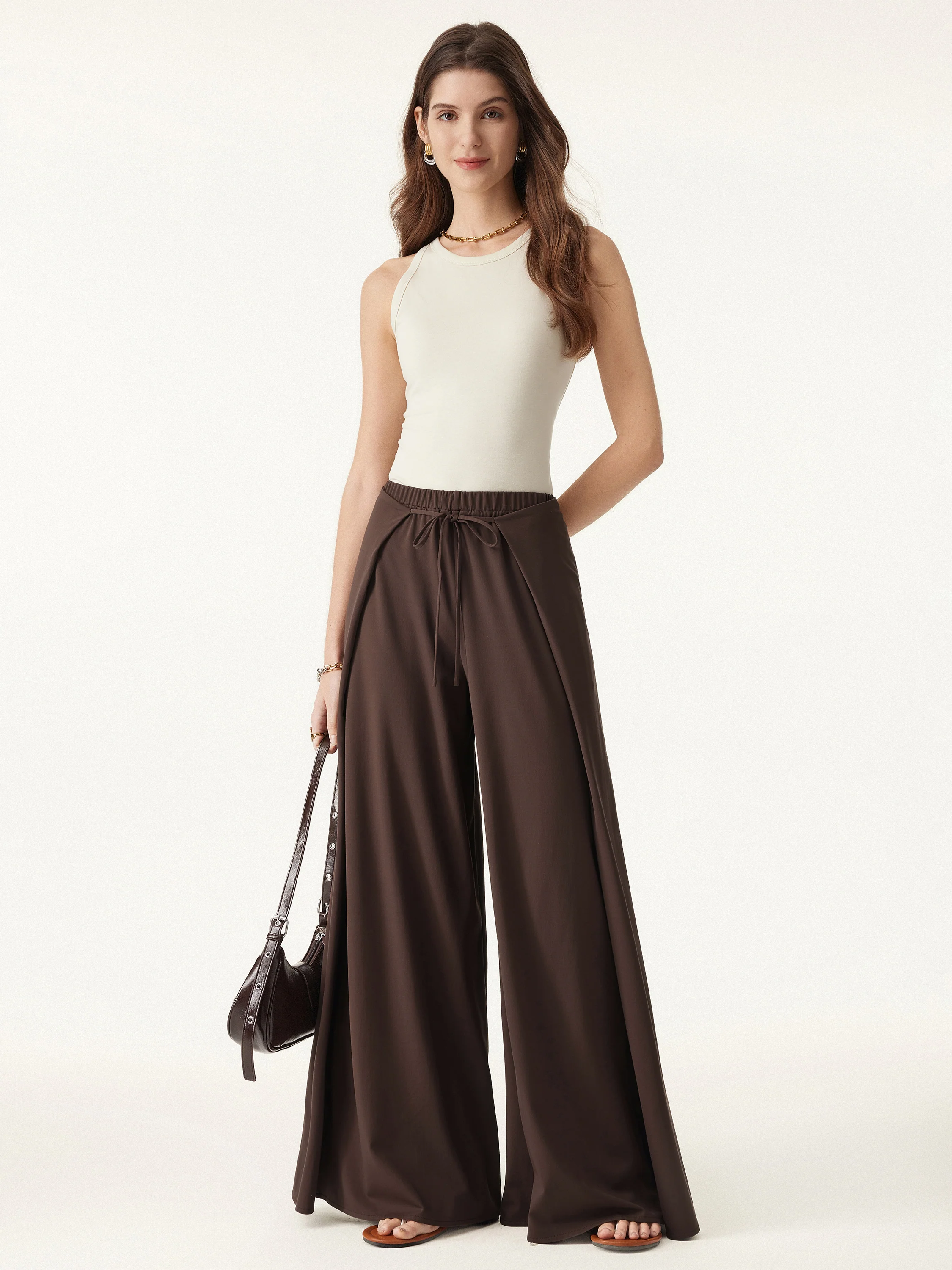 Bamboo Ponte Wrap-tie Palazzo Pant with Pockets