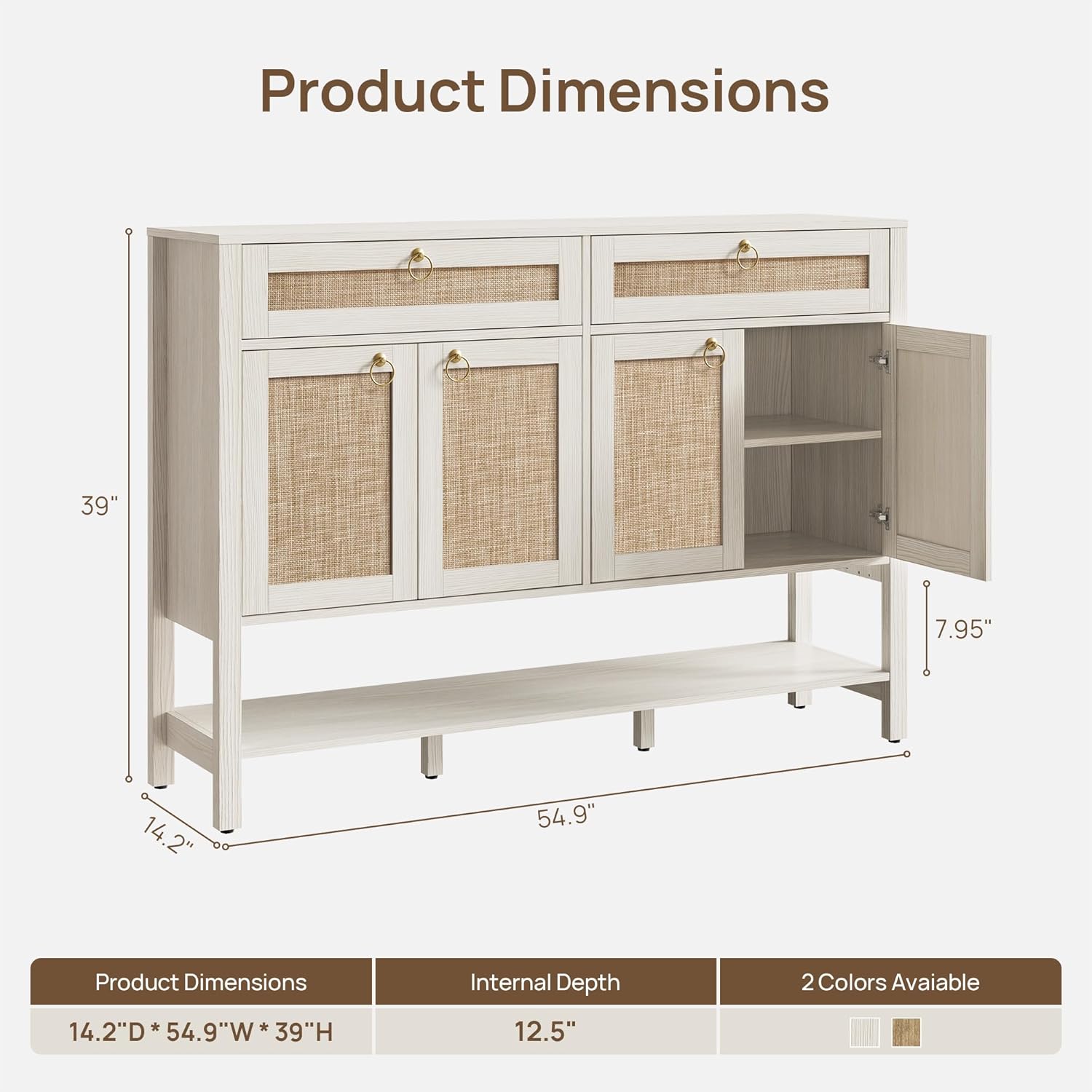 SICOTAS Rattan Sideboard Buffet Cabinet with Storage - Large Credenza with 4 Doors & 2 Drawers, Boho Coffee Bar Cabinets Console Buffet Table for Dining Room, Hallway, Kitchen