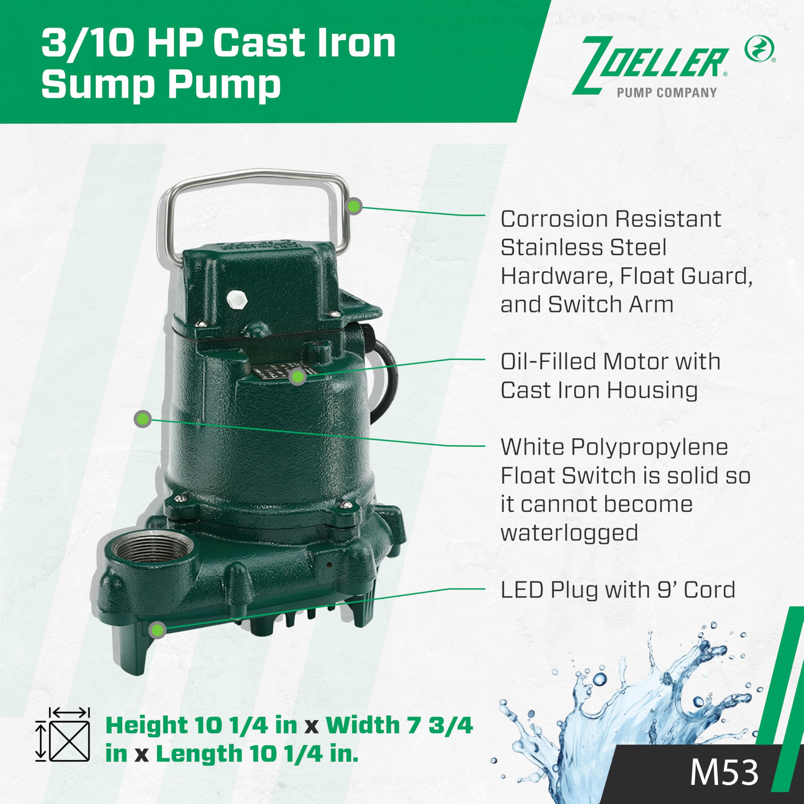 ZOELLER M53 Mighty-mate Submersible Sump Pump 1/3 HP