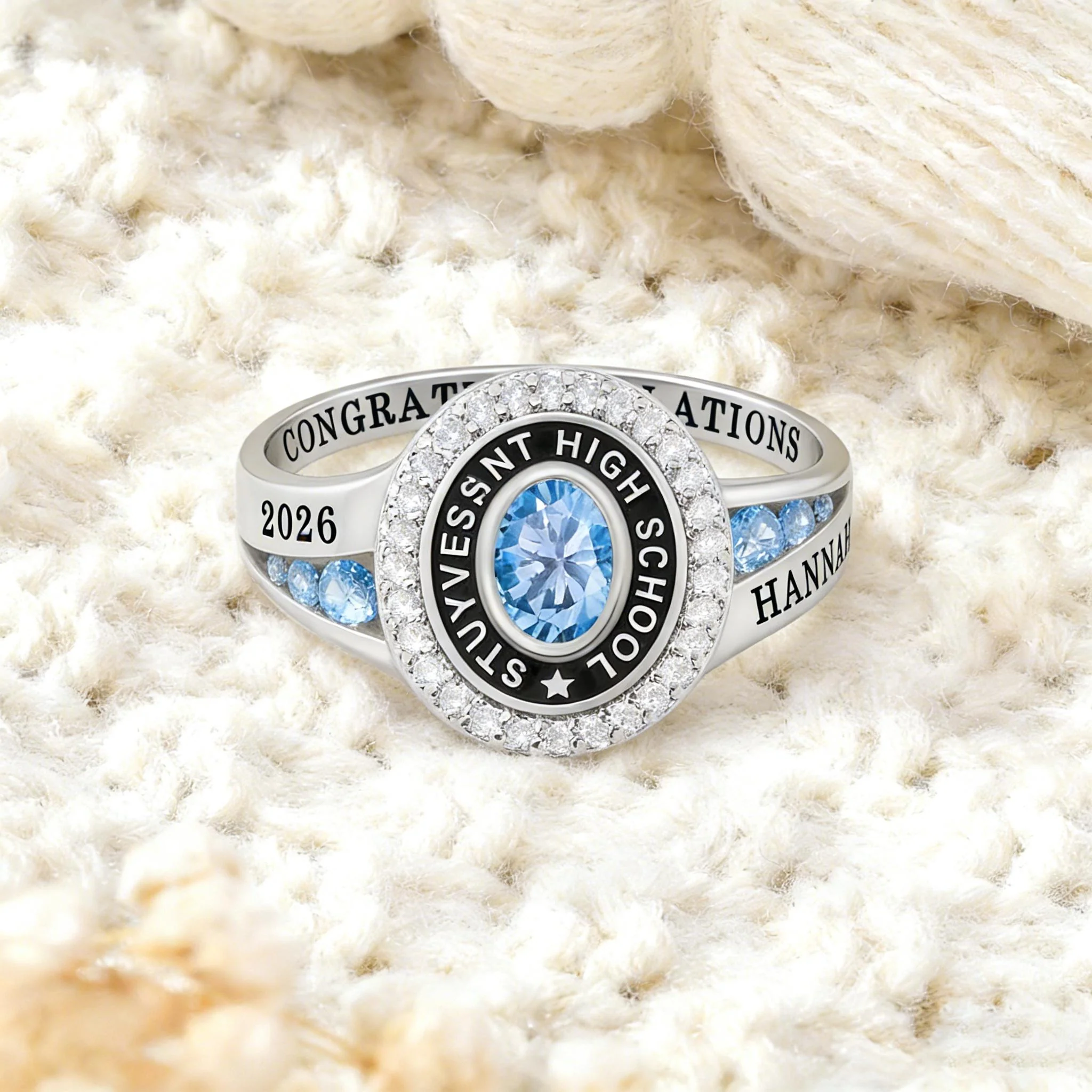 Strength, Growth, And Success - Family Personalized Custom Graduation Ring With Birthstone