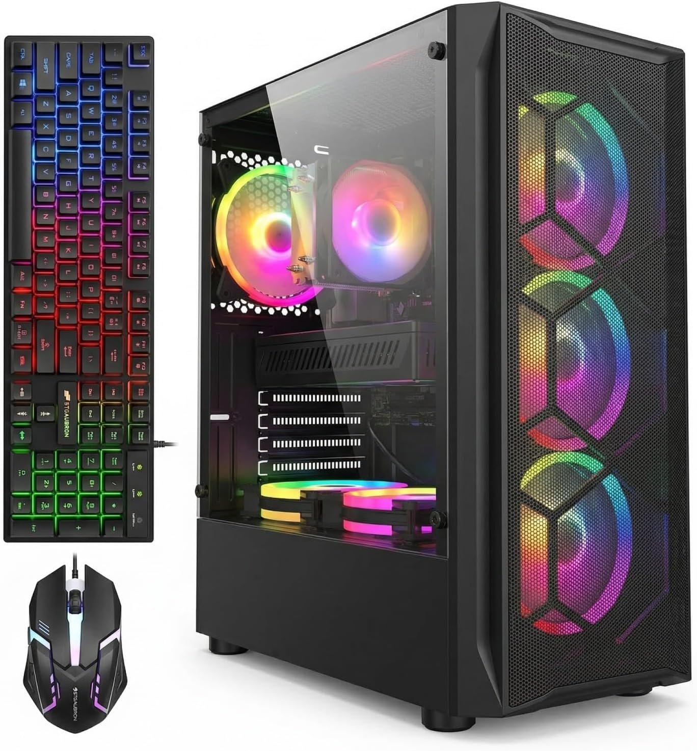 STGAubron Gaming PC Bundle with 24 Inch FHD LED Monitor- Intel Core i7 up to 3.9GHz, Radeon RX 580 8G Video Card, 16GB RAM, 1TB SSD, RGB Fan x 6, Windows 11 Home