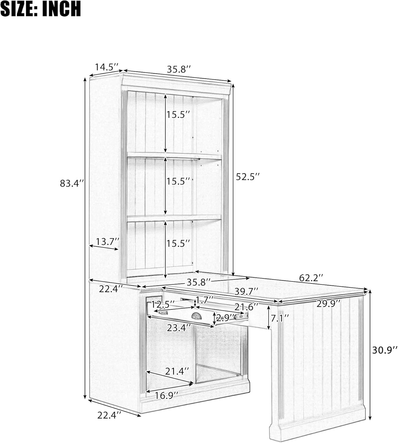 Merax Modern Bookcase with Writing Desk,83.4