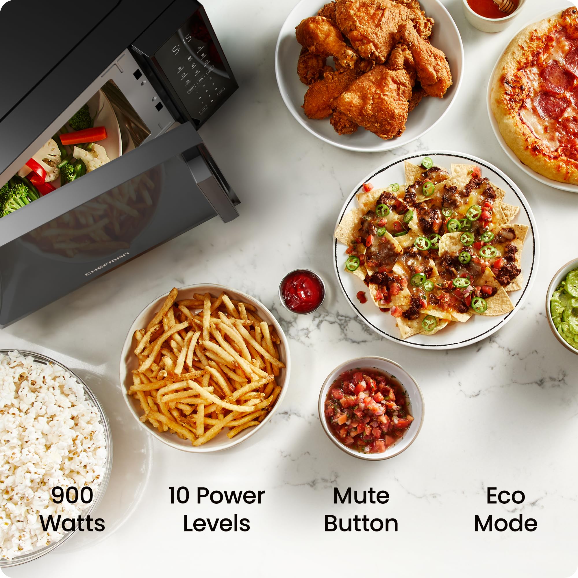 CHEFMAN Countertop Microwave Oven 0.9 Cu. Ft., 900W