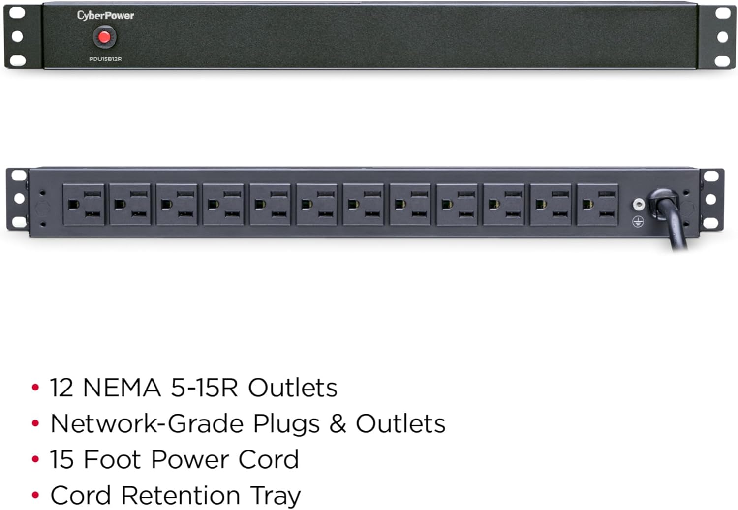 CyberPower PDU15B12R Basic PDU, 100-125V, 15A (Derated to 12A), 12 Outlets, 1U Rackmount