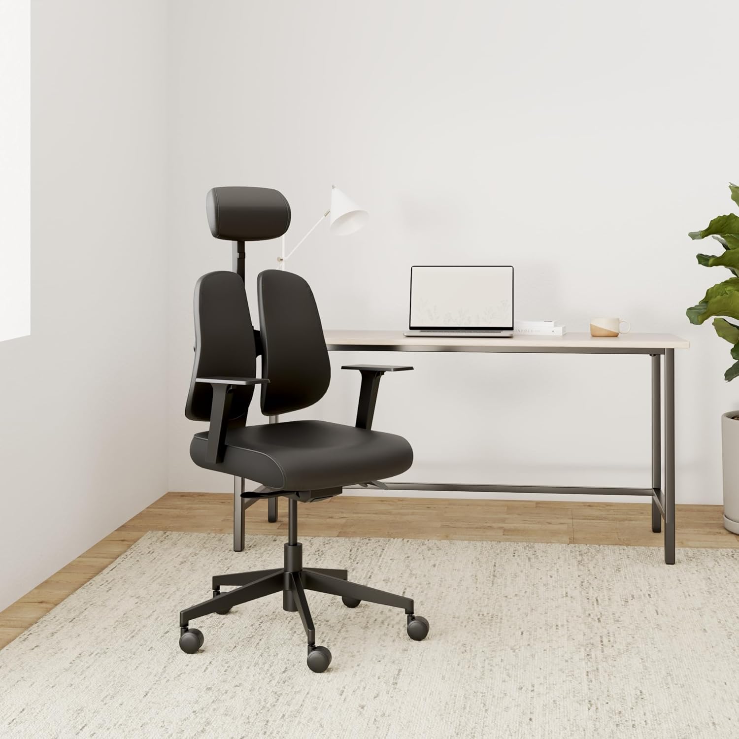 Premium Dual-Backrests Ergonomic Office Chair l Reduces Pressure by 50% - Leather Chair, Office Chair for Lumbar Support l Home Desk Chairs l Office Chair Back Support Made in Korea (Black Leather)