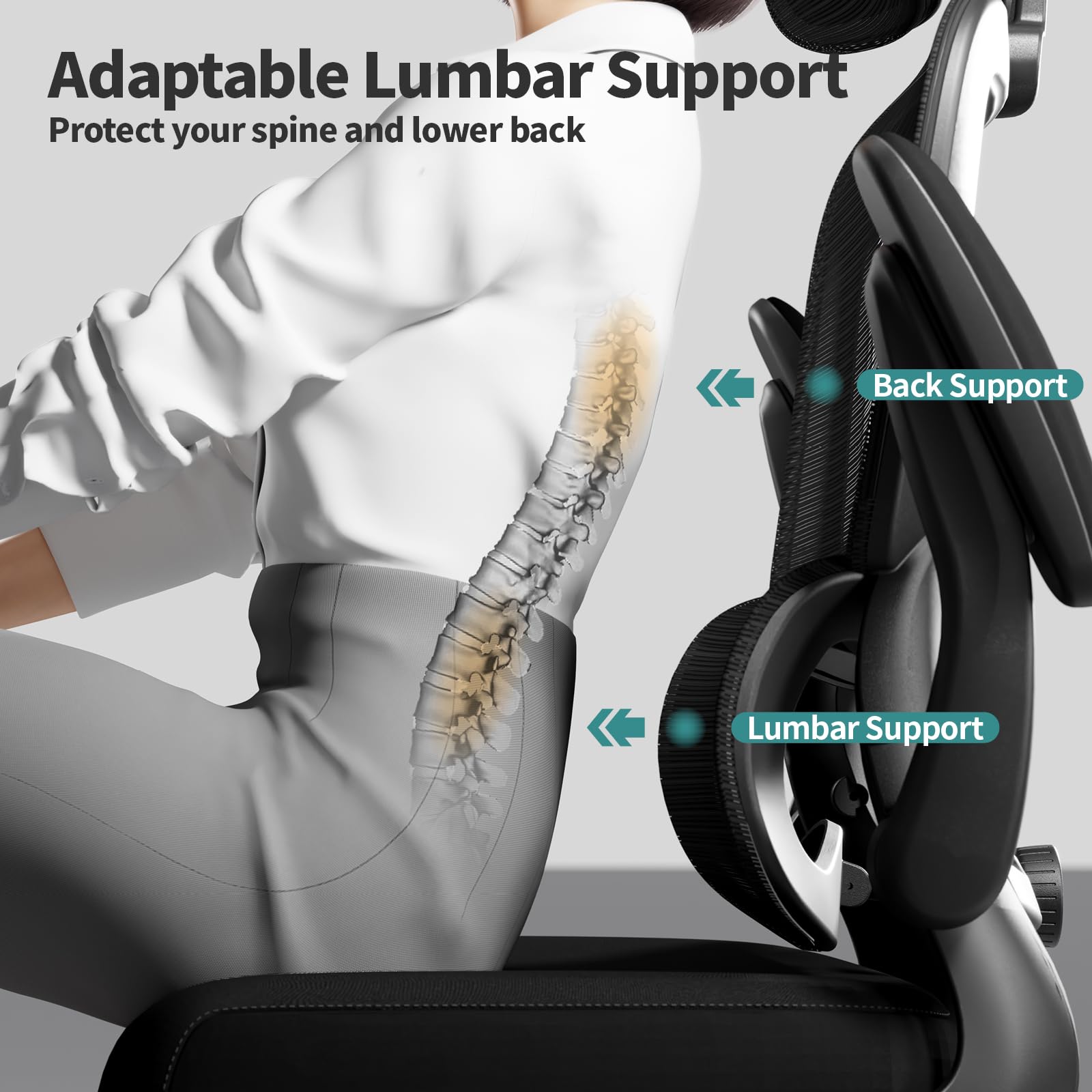 TRALT Ergonomic Office Chair with Wheels - 330 LBS Capacity