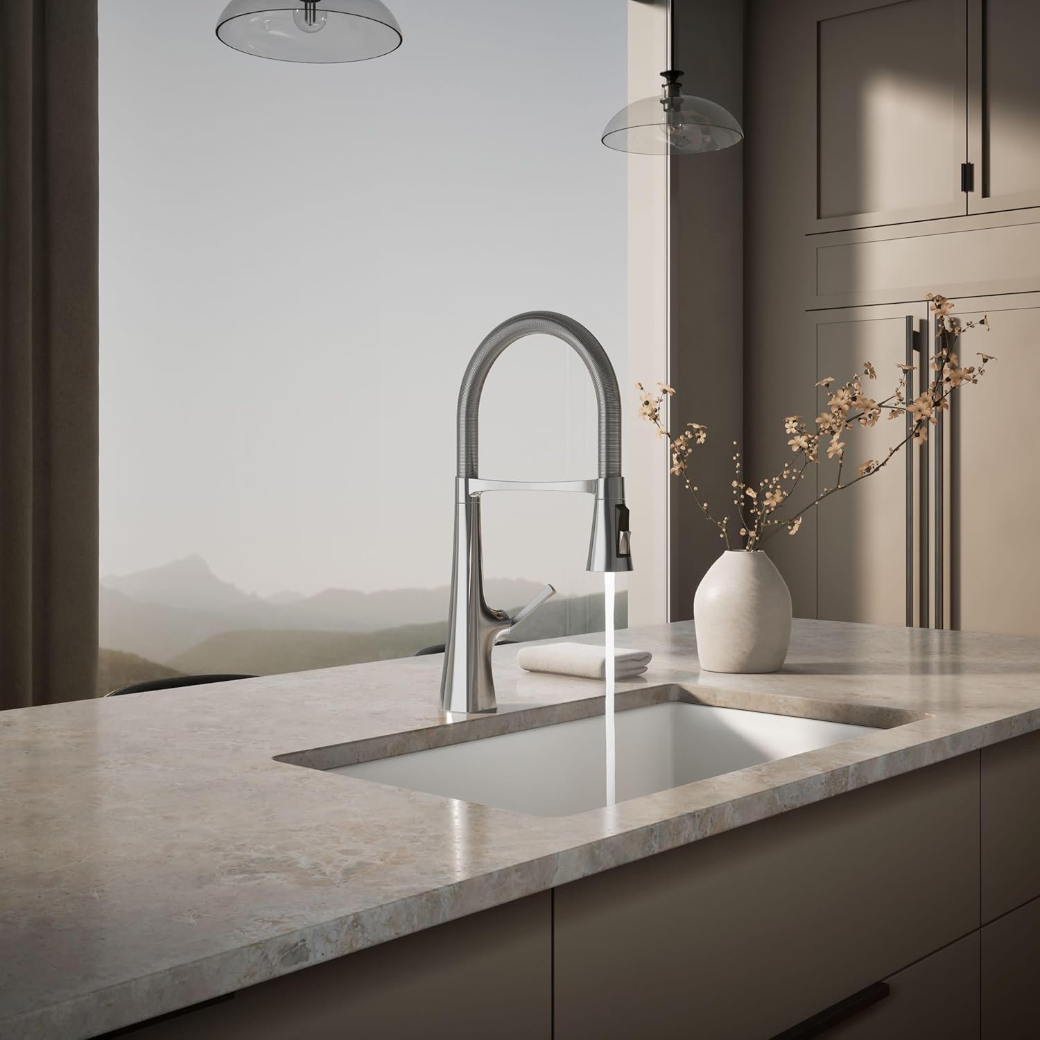Kohler 22061-CP Graze Semi-pro, 3 Function Commercial Kitchen Faucet with Pull Down Sprayer, Standard, Polished Chrome