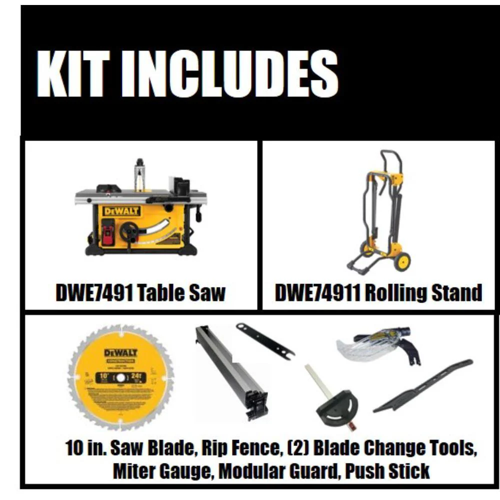 DW 15 Amp Corded 10 in. Job Site Table Saw with Rolling Stand DWE7491RS