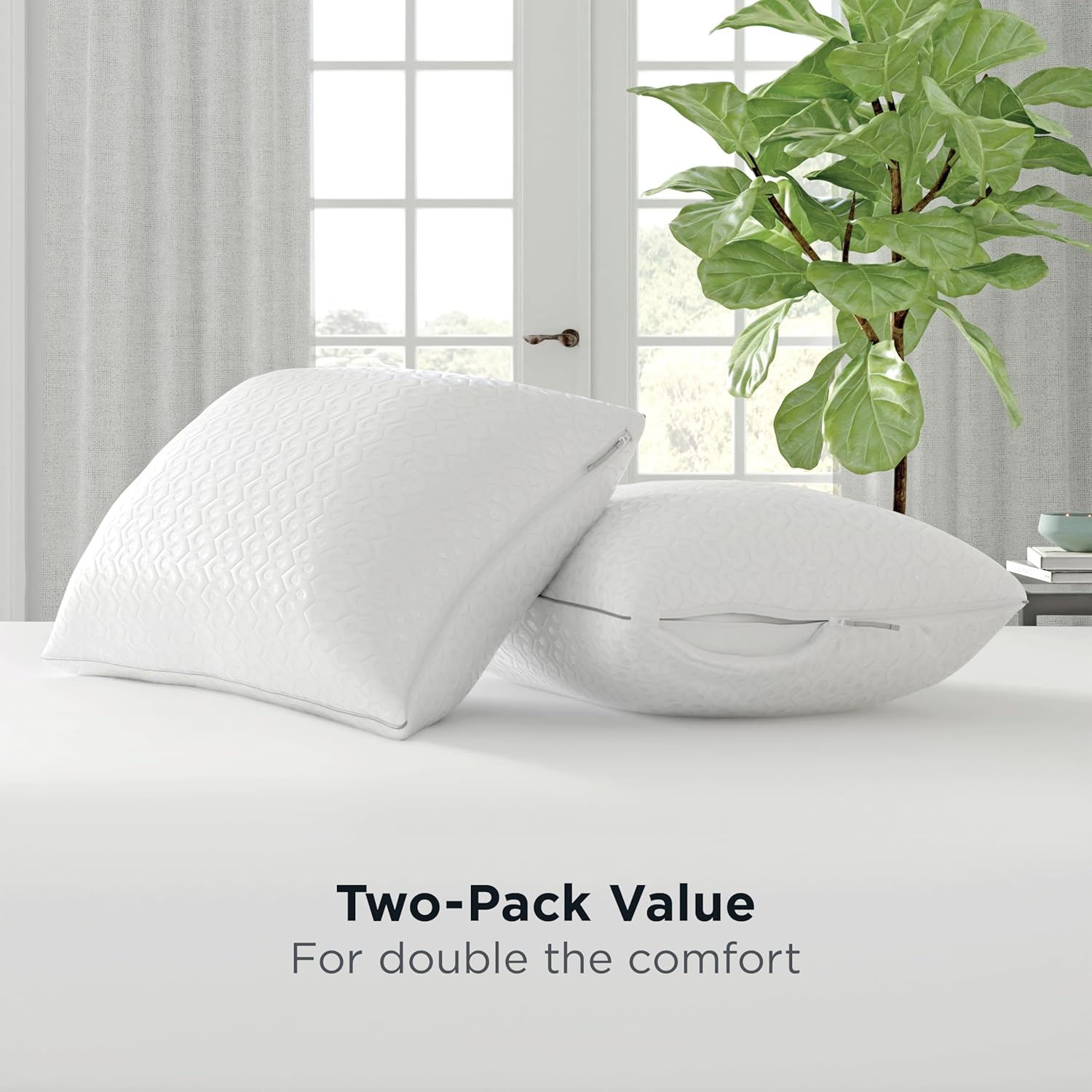 AllerEase Platinum 2-in-1 Adjustable Pillow, CleanBoost Allergen Barrier, Extra Fill, Standard/Queen - 2 Pack