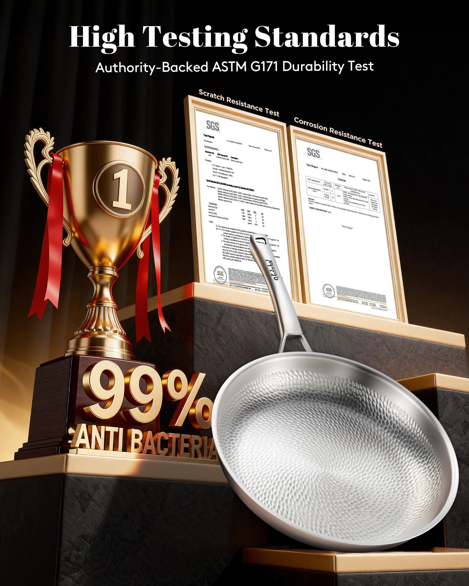VEDNHOL Titanium Pan 12-Inch Hammered Pro Skillet with Lid