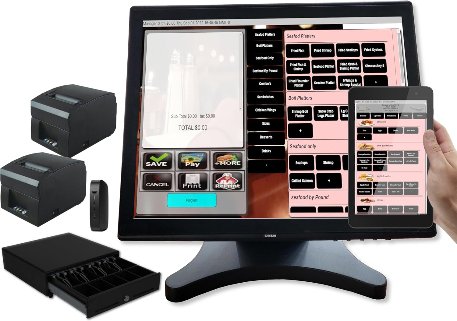 Touch Screen Computer Point of Sale POS System for Restaurant Bar Full Package inc Software Kitchen Order Printer and Ordering Tablet