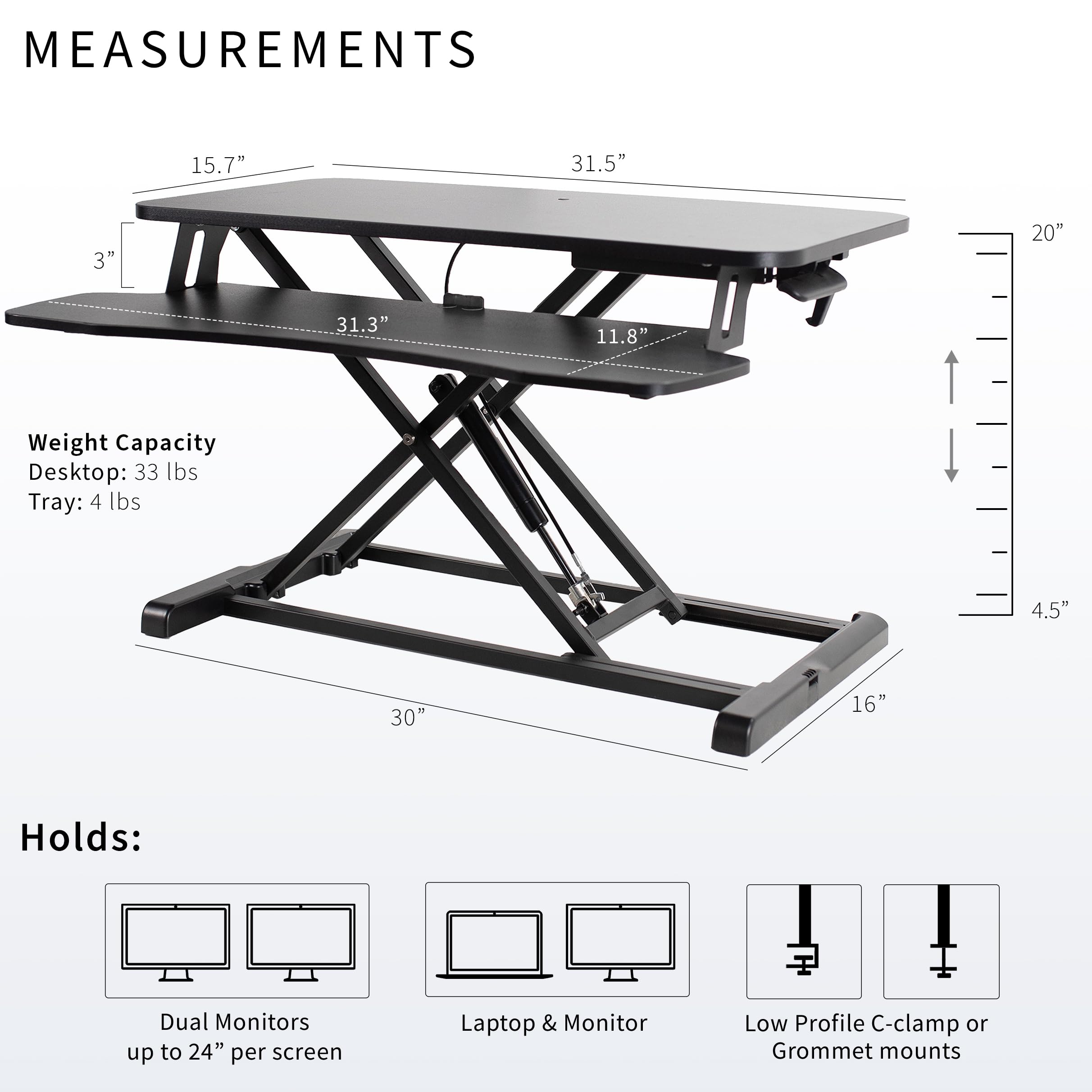 VIVO 32-inch Height Adjustable Desk Converter - Black