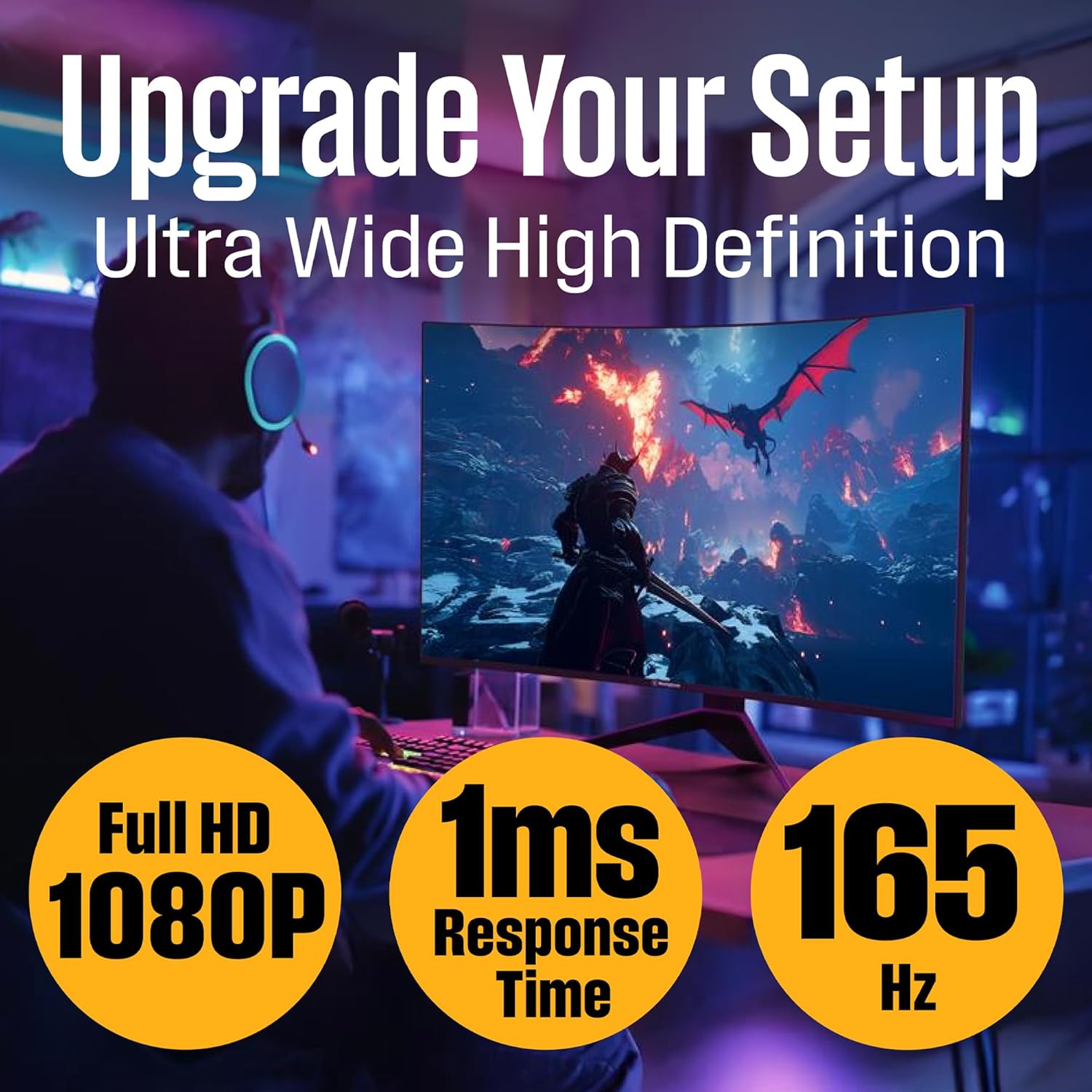 Westinghouse 32 Inch Curved Gaming Monitor, FHD 1080P, 3000:1 Contrast Ratio, 118% sRGB, 1500R, 165Hz, 1ms, AMD FreeSync, Eyecare, for PC Games with Built-in Speakers, DisplayPort, HDMIx2