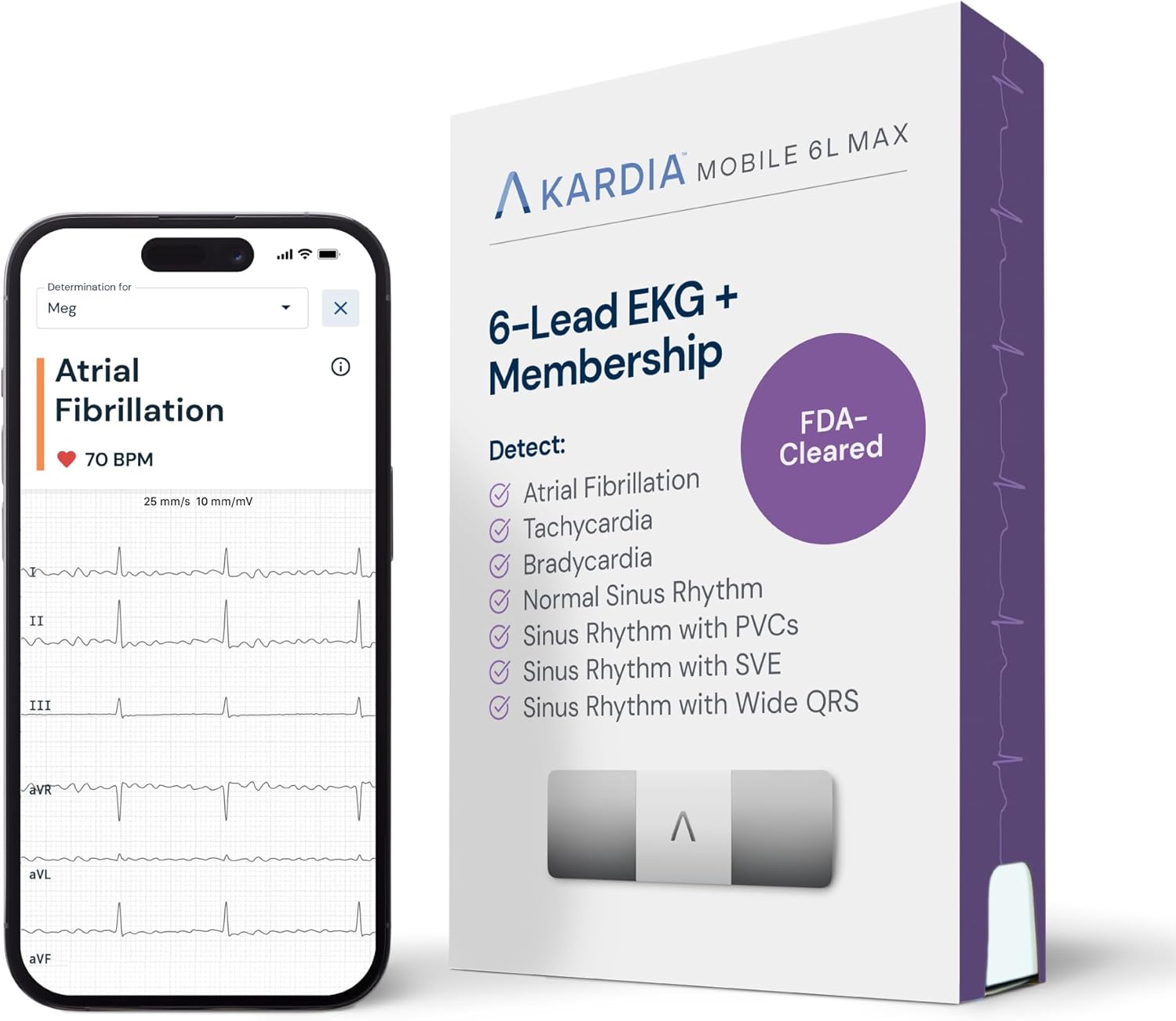 KardiaMobile 6L Max EKG Monitor, Includes One-Year KardiaCare Subscription, FDA-Cleared Heart Monitor, Medical-Grade Results in 30 Seconds, Unlimited Recordings, Works with Smartphones and Tablets