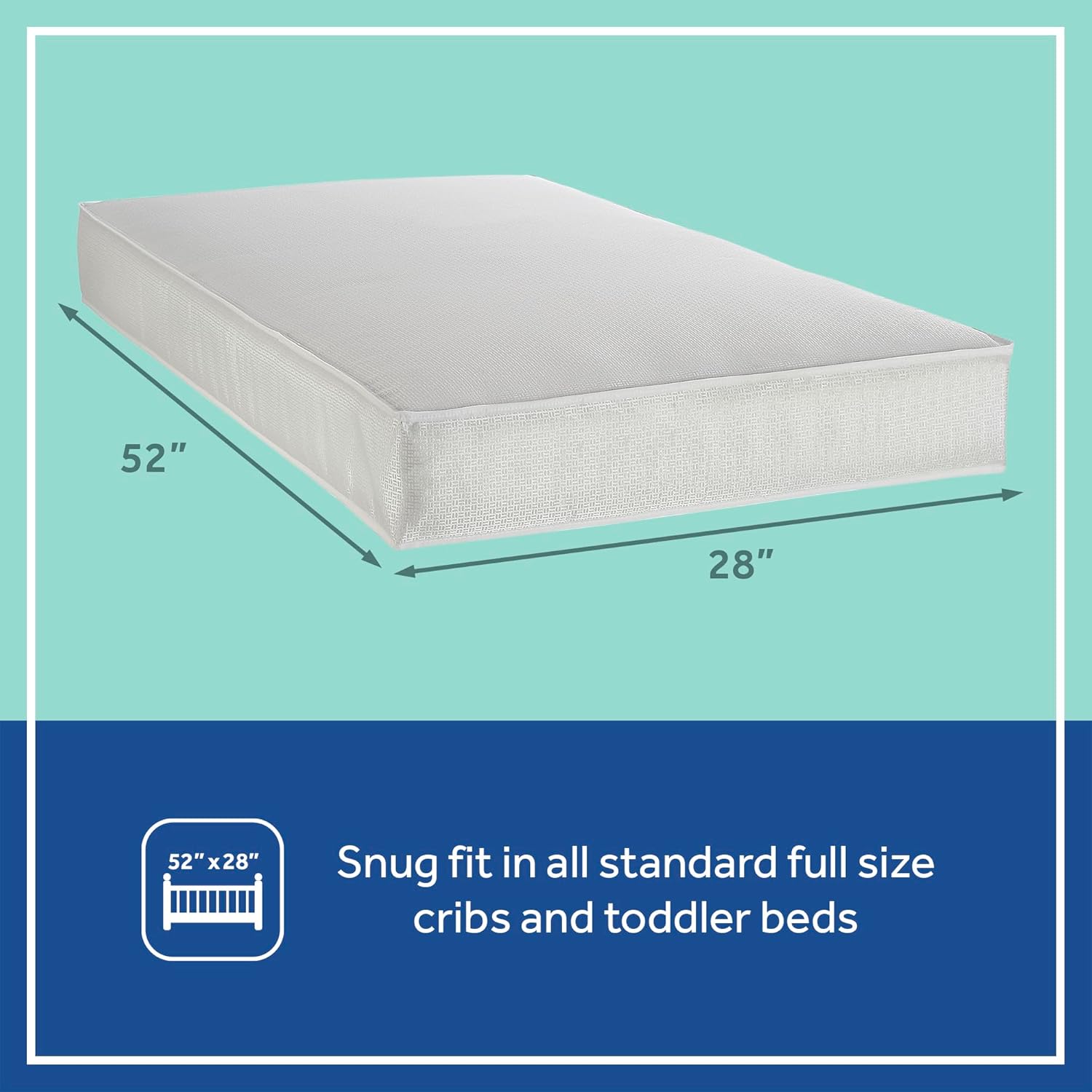 Sealy Baby Cozy Cool Hybrid Breathable Crib Mattress, GREENGUARD GOLD Certified, Made in USA, Cooling Foam, 2 Stage, Toddler Bed Fit, 204 Coils & Cotton Cover, Safety & Quality Tested, 52x28